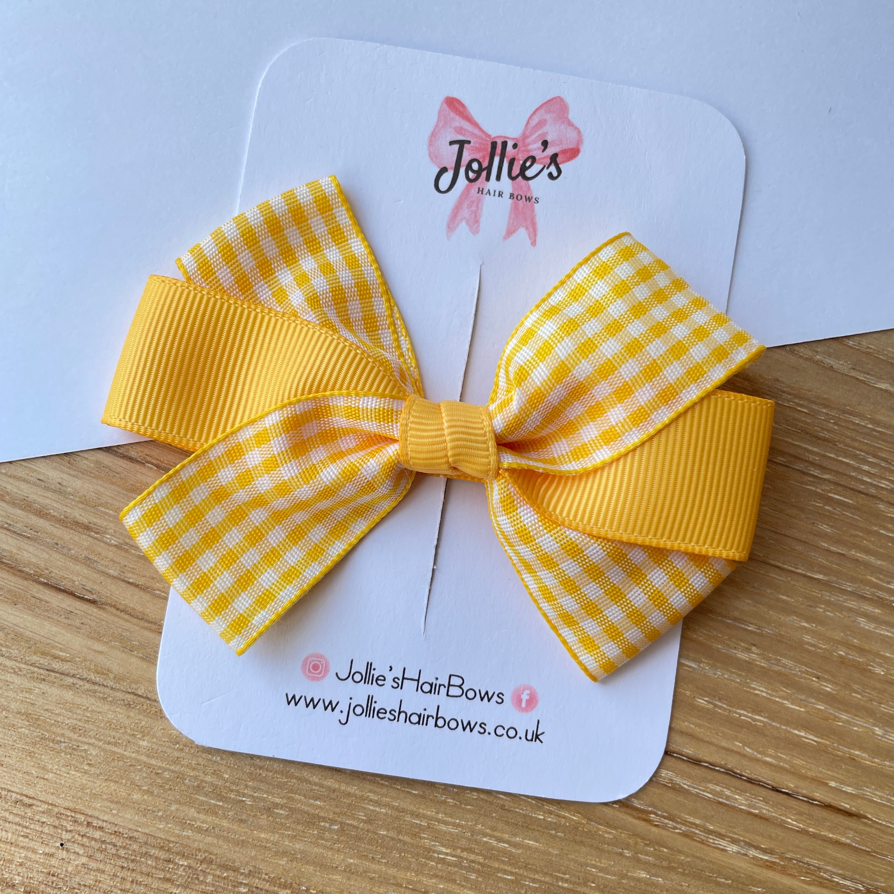 3.5inch Bow with Clip - Yellow Gingham