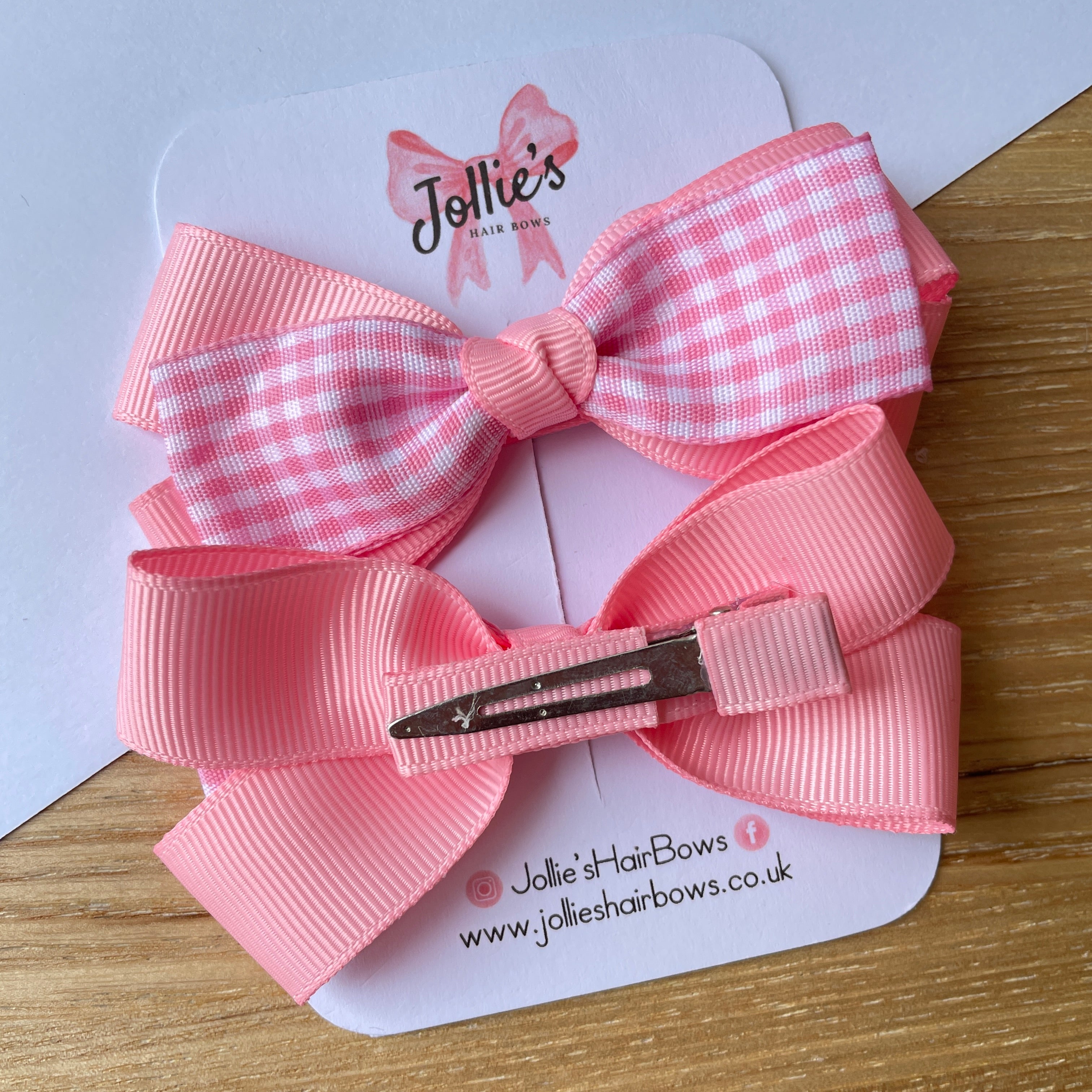 3.5inch Bow with Clip (pair) - Pink Gingham