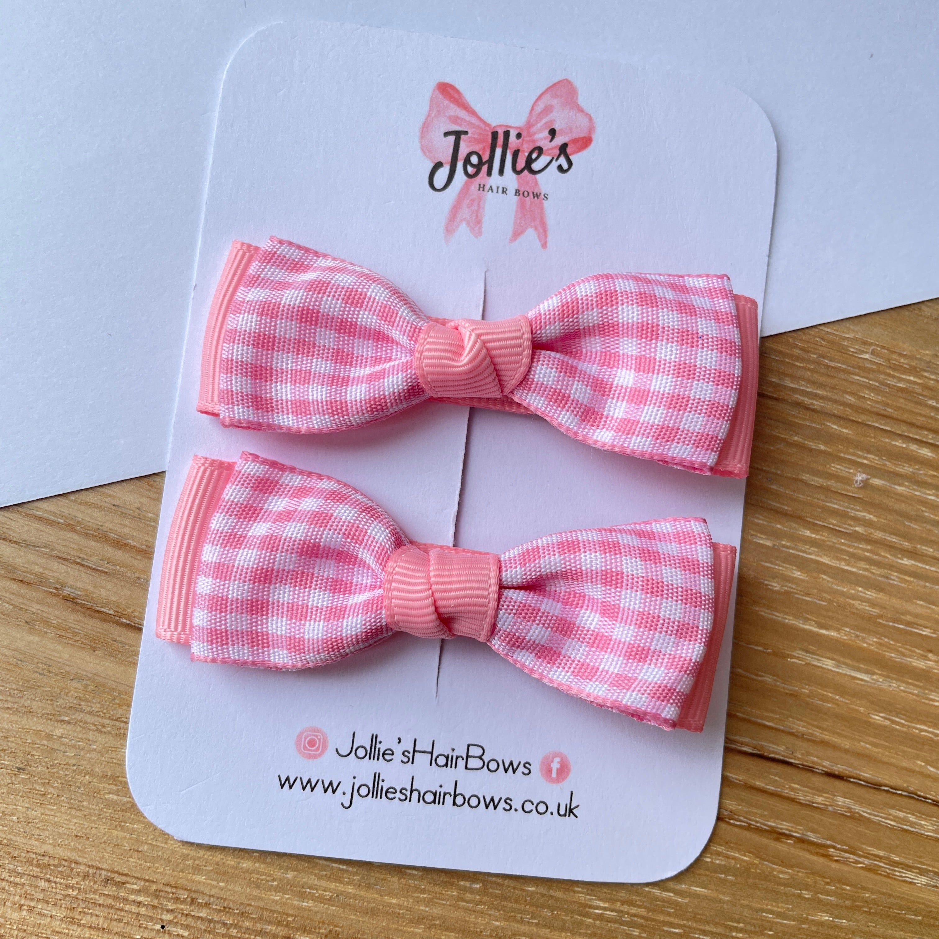 2.5inch Bow with Clip (pair) - Pink Gingham