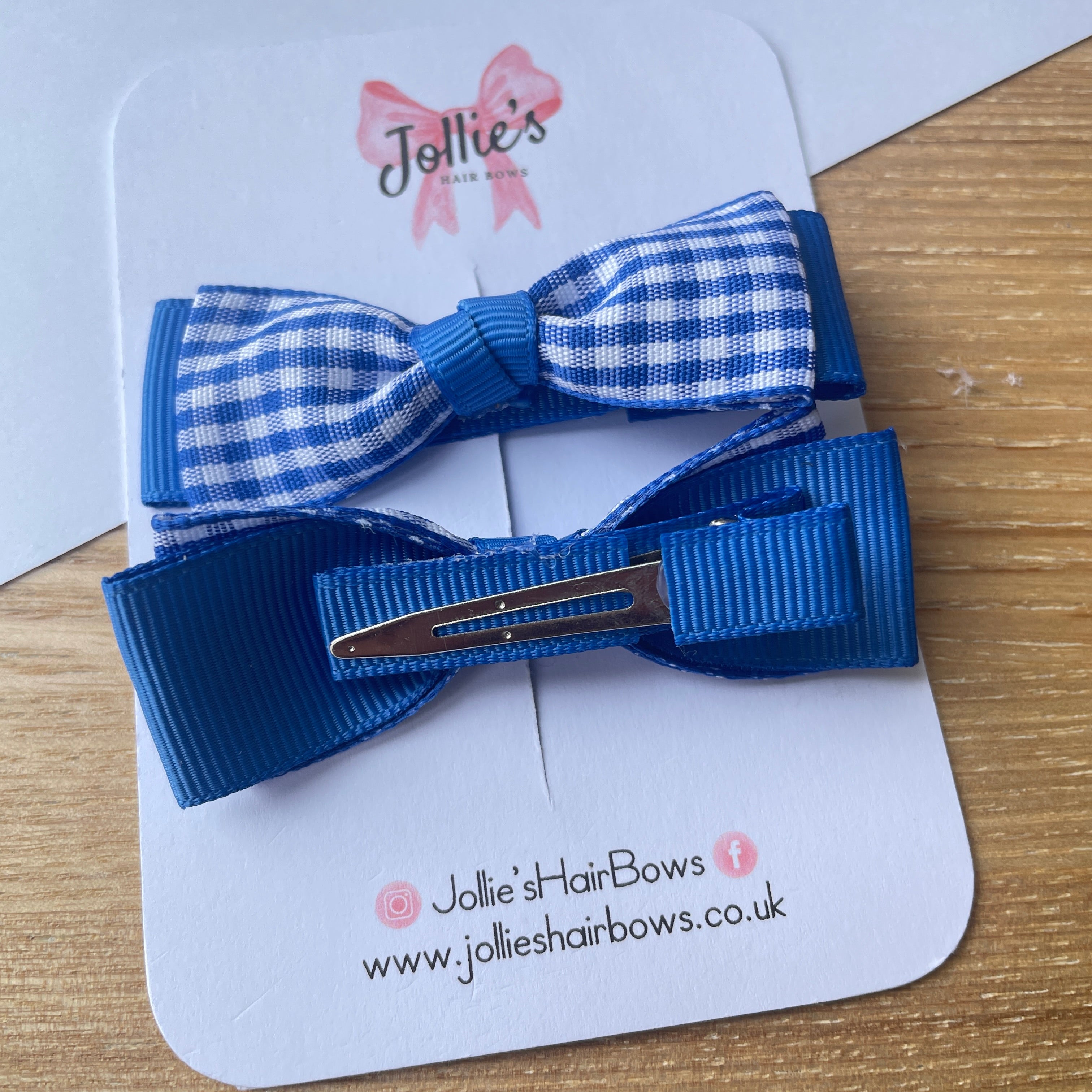 2.5inch Bow with Clip (pair) - Royal Blue Gingham