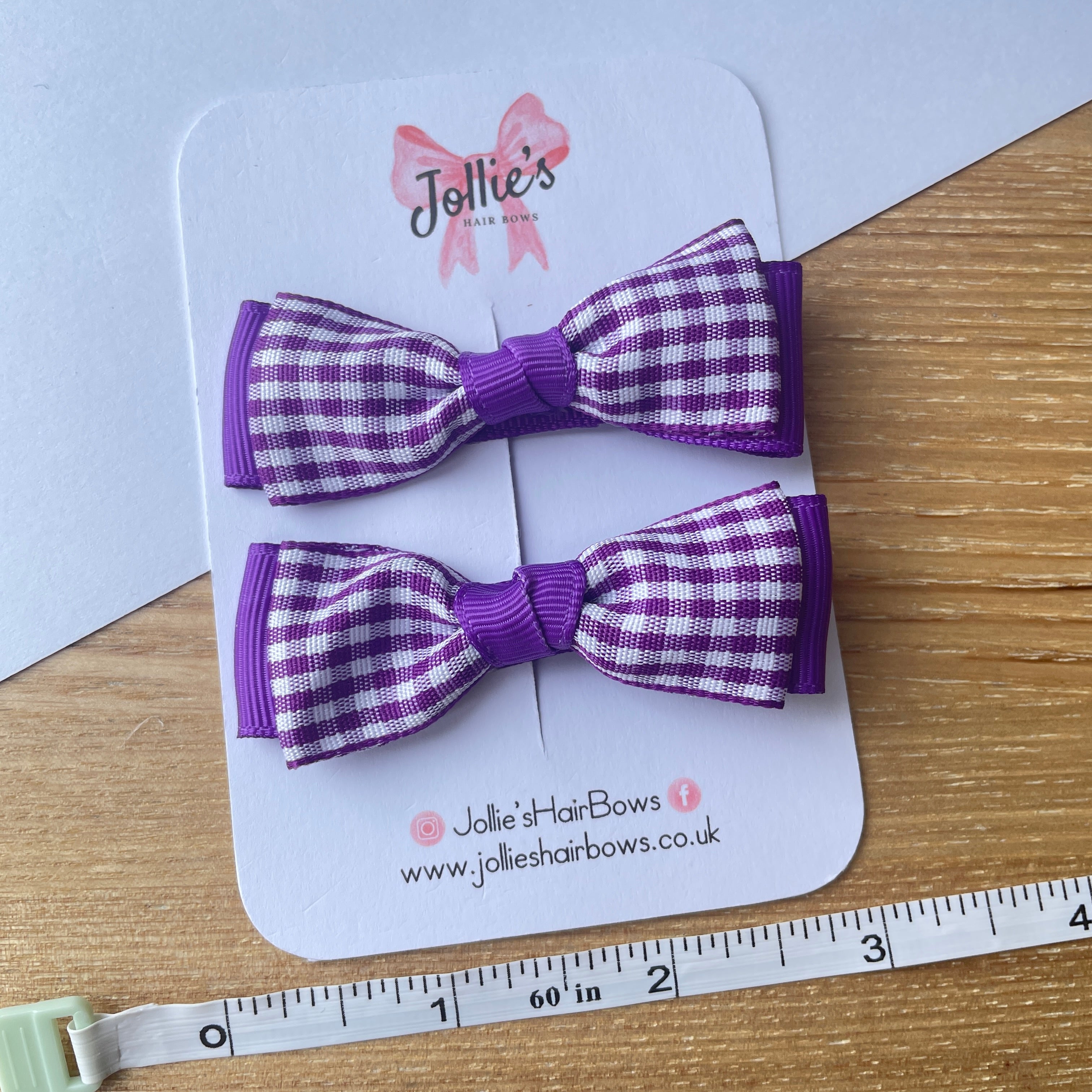 2.5inch Bow with Clip (pair) - Purple Gingham