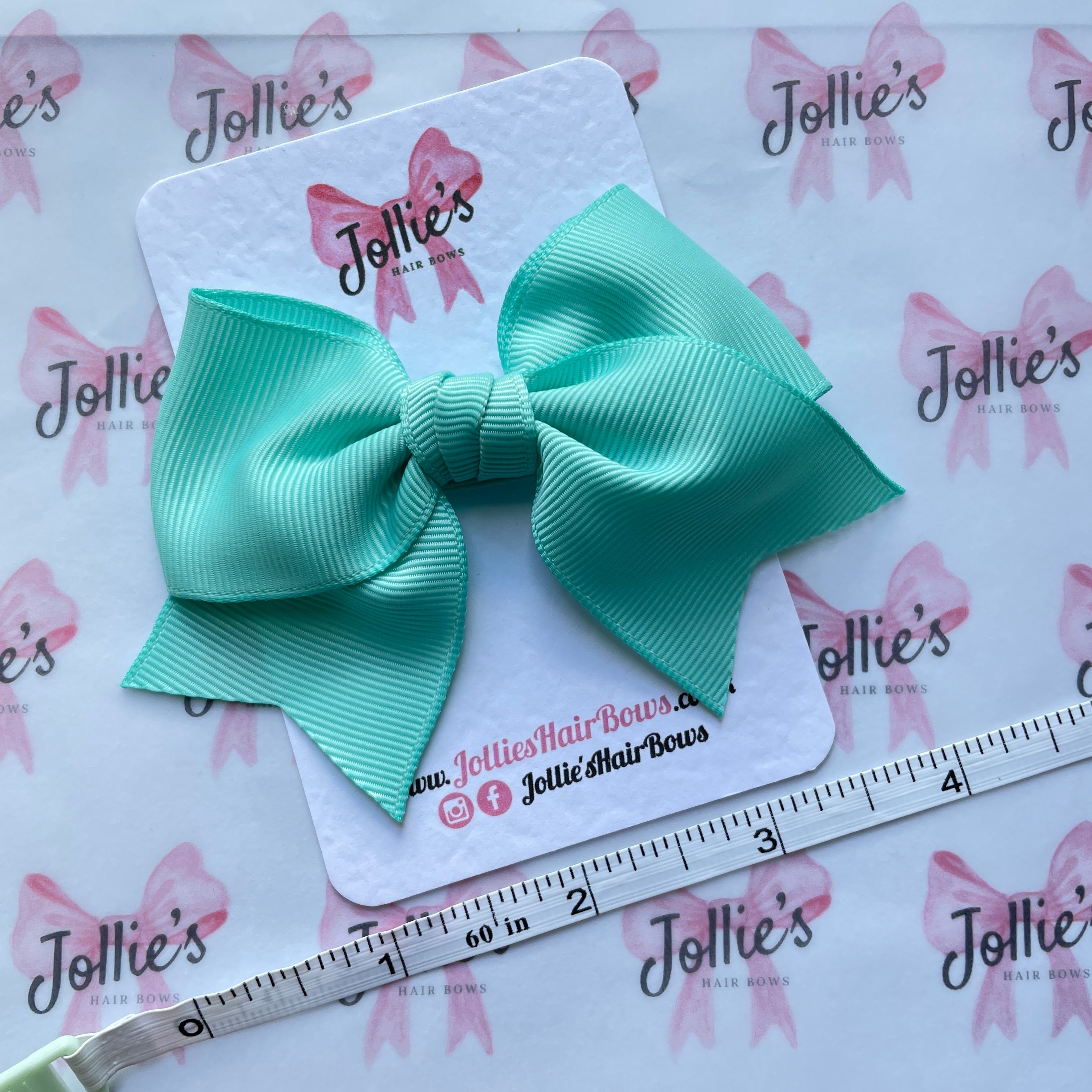 4inch Ribbon Bow with Clip - Aqua