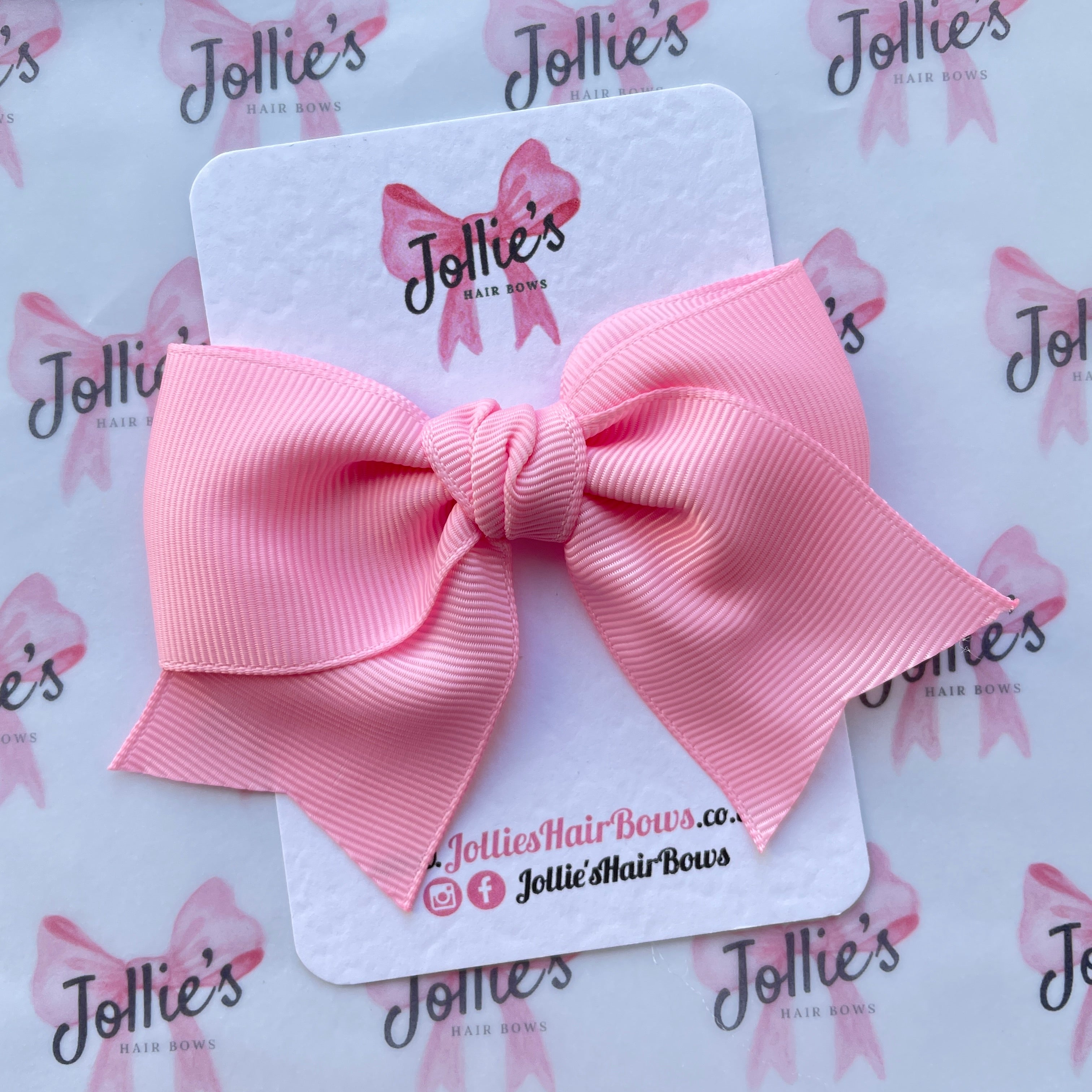 4inch Ribbon Bow with Clip - Pink