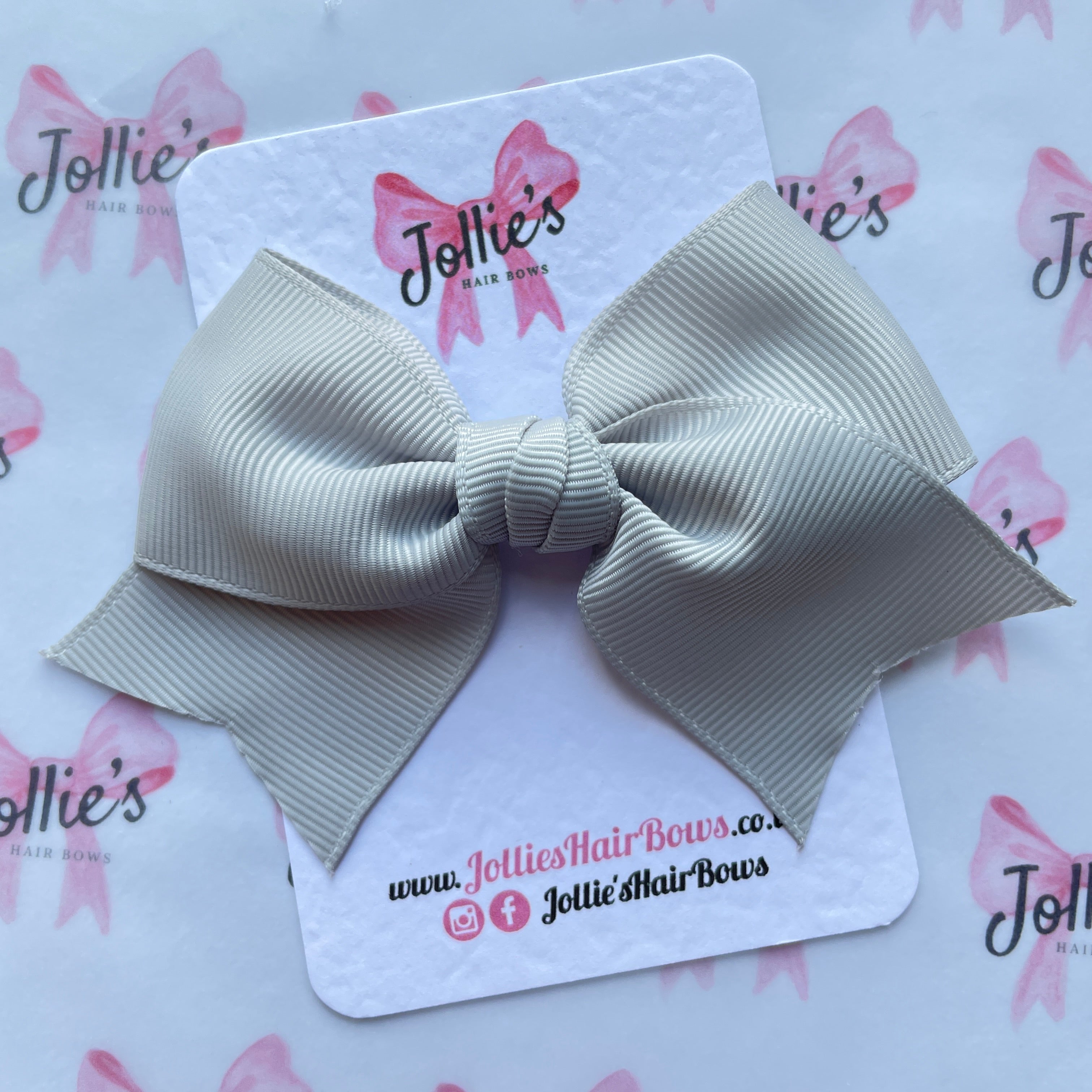 4inch Ribbon Bow with Clip - Shell Grey