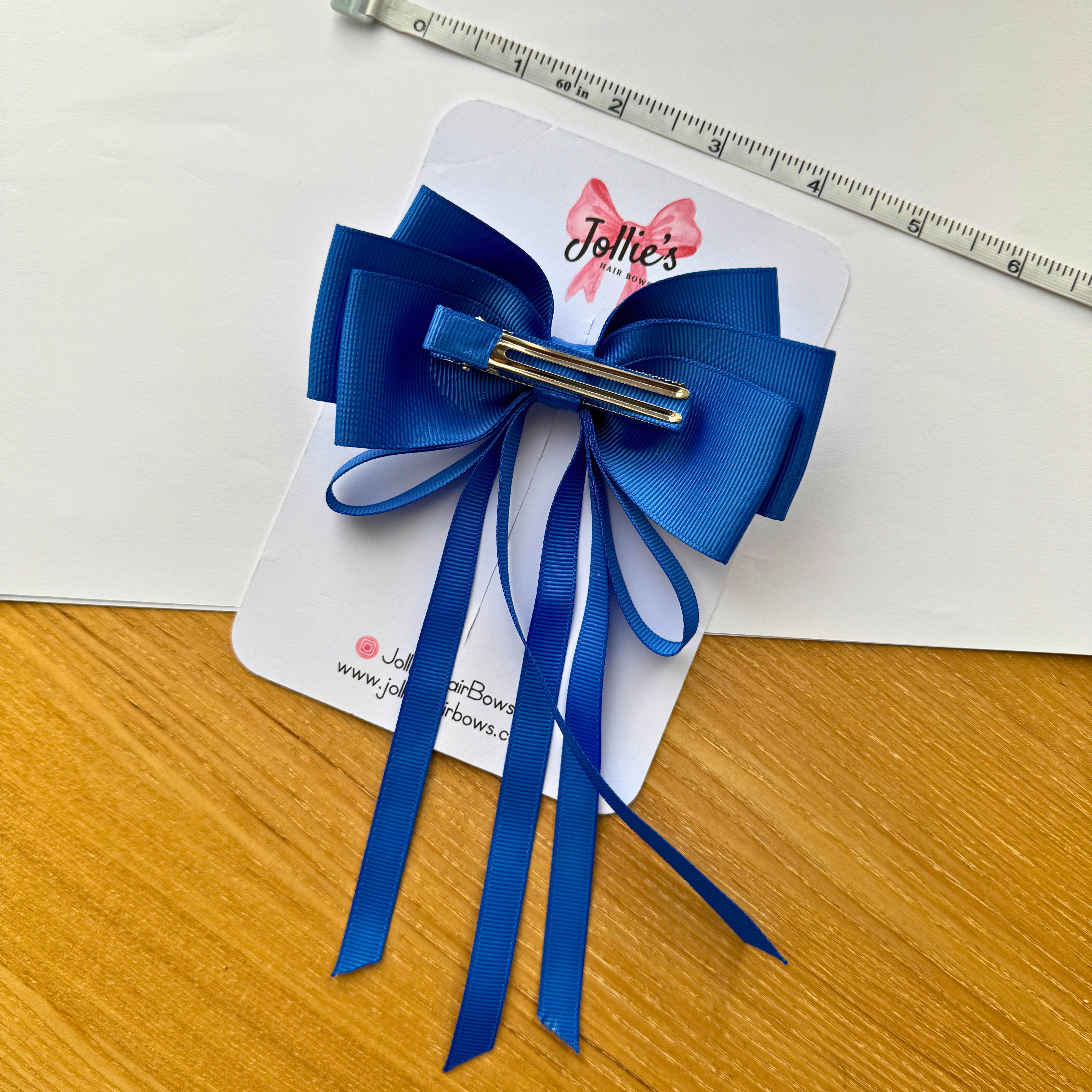 5inch Triple Layers Tail Bow – Grosgrain Ribbon Clip with Teeth