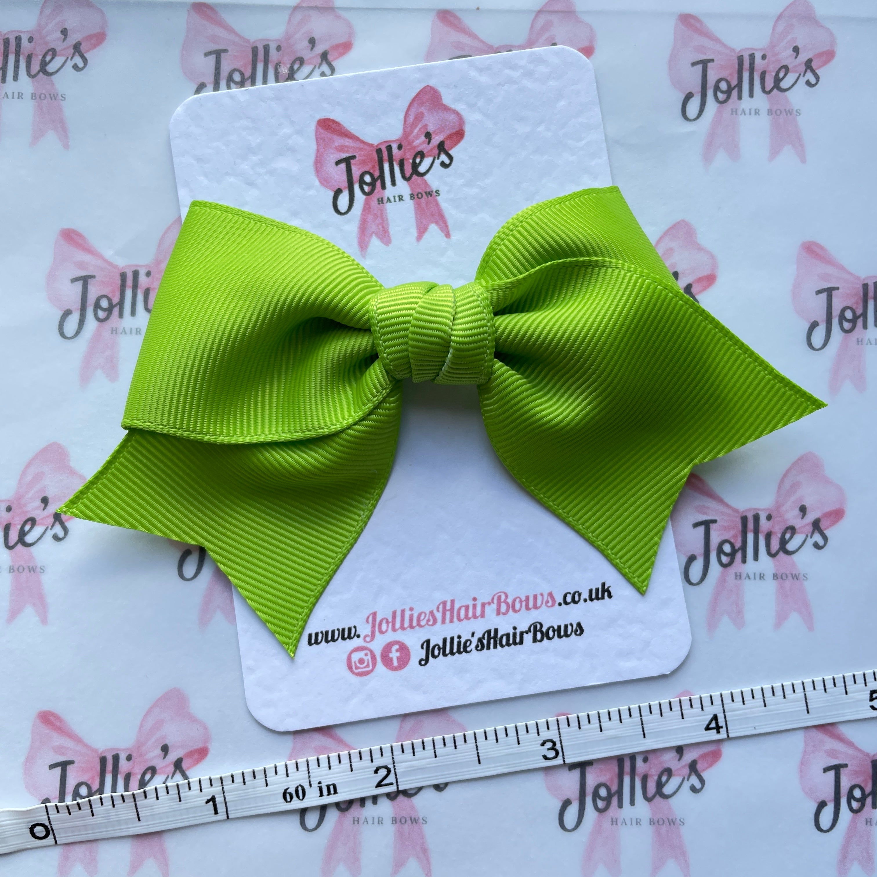 4inch Ribbon Bow with Clip - Apple Green