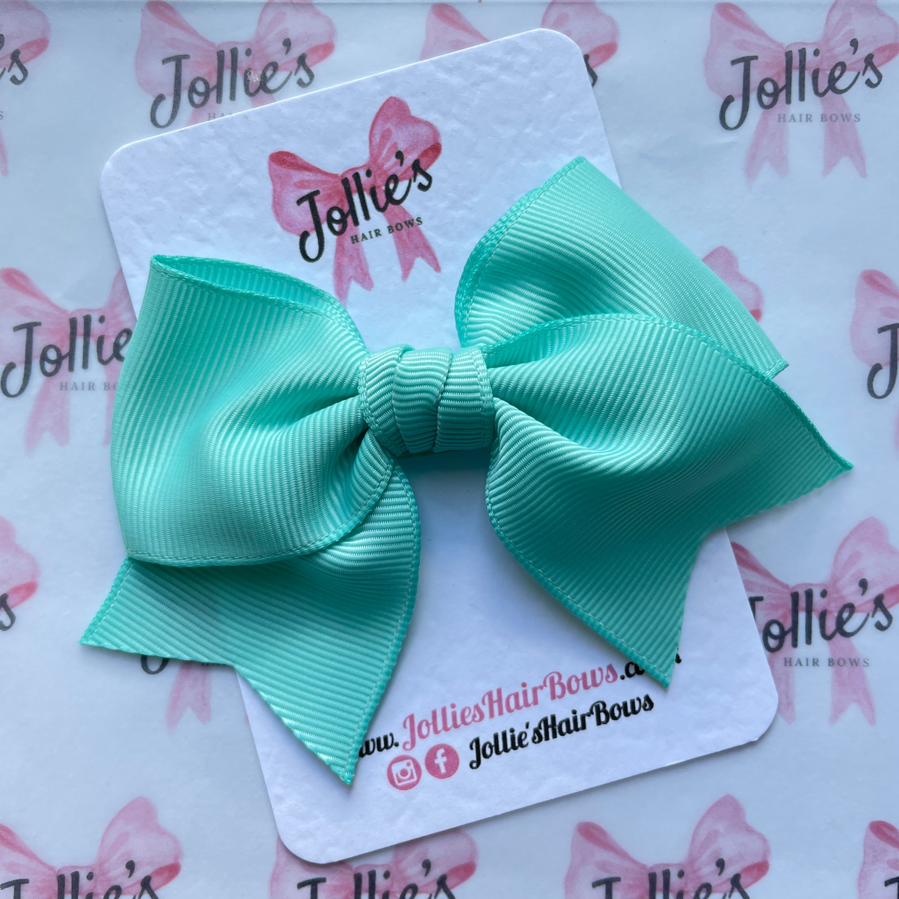 4inch Ribbon Bow with Clip - Aqua