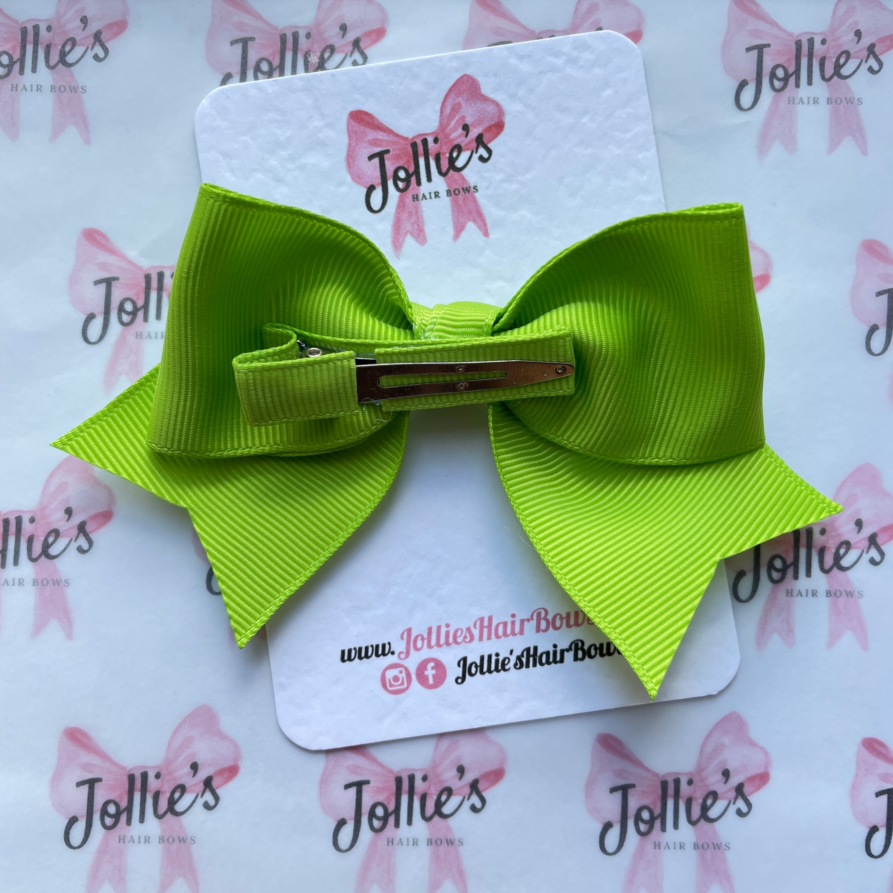 4inch Ribbon Bow with Clip - Apple Green