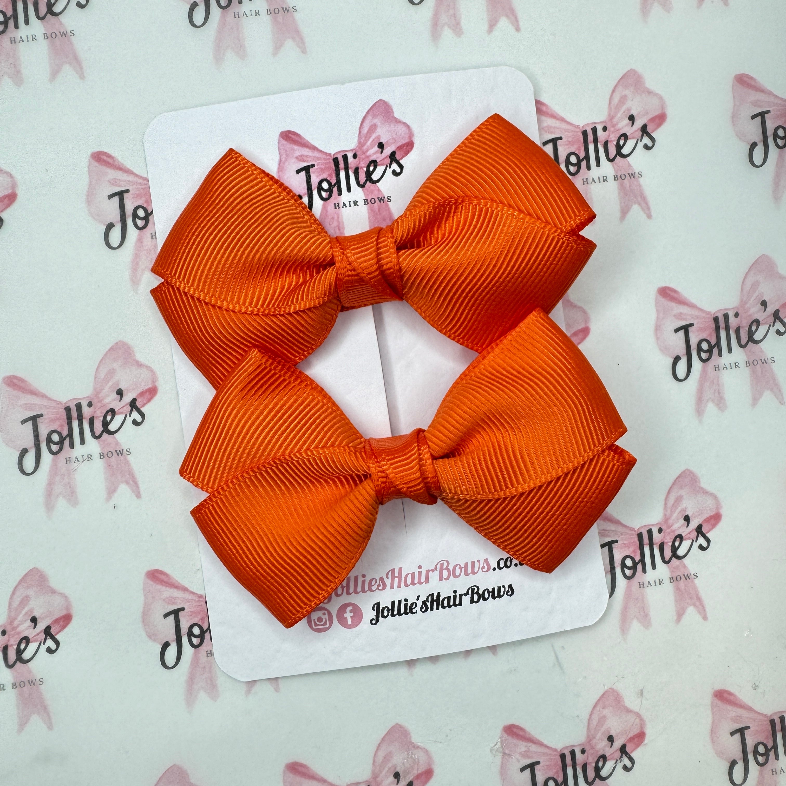 3" Russet Orange Twisty Hair Bow Pair - Grosgrain Ribbon Clips with Teeth