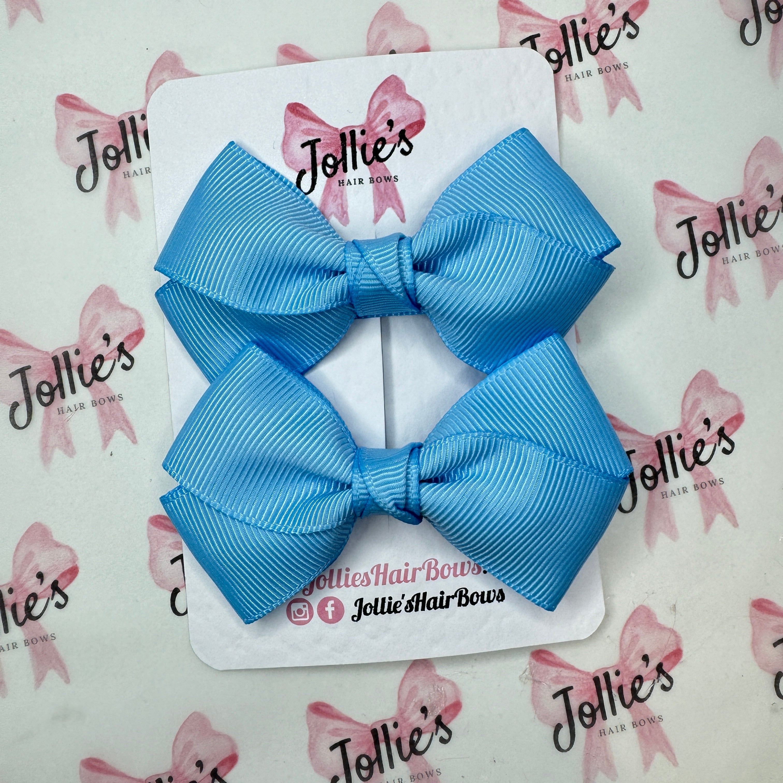 3" Blue Mist Twisty Hair Bow Pair – Grosgrain Ribbon Clips with Teeth