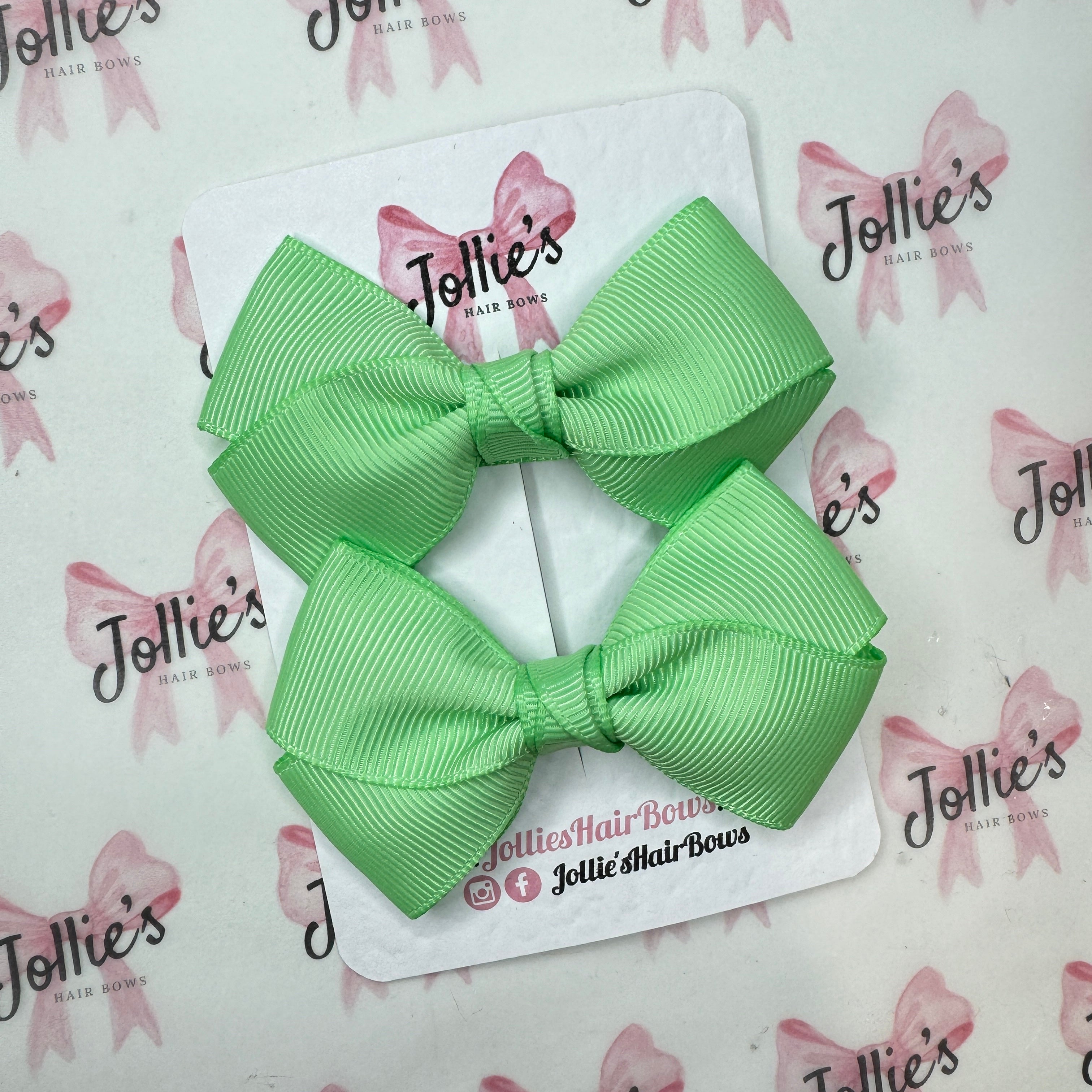 3" Mint Twisty Hair Bow Pair – Grosgrain Ribbon Clips with Teeth