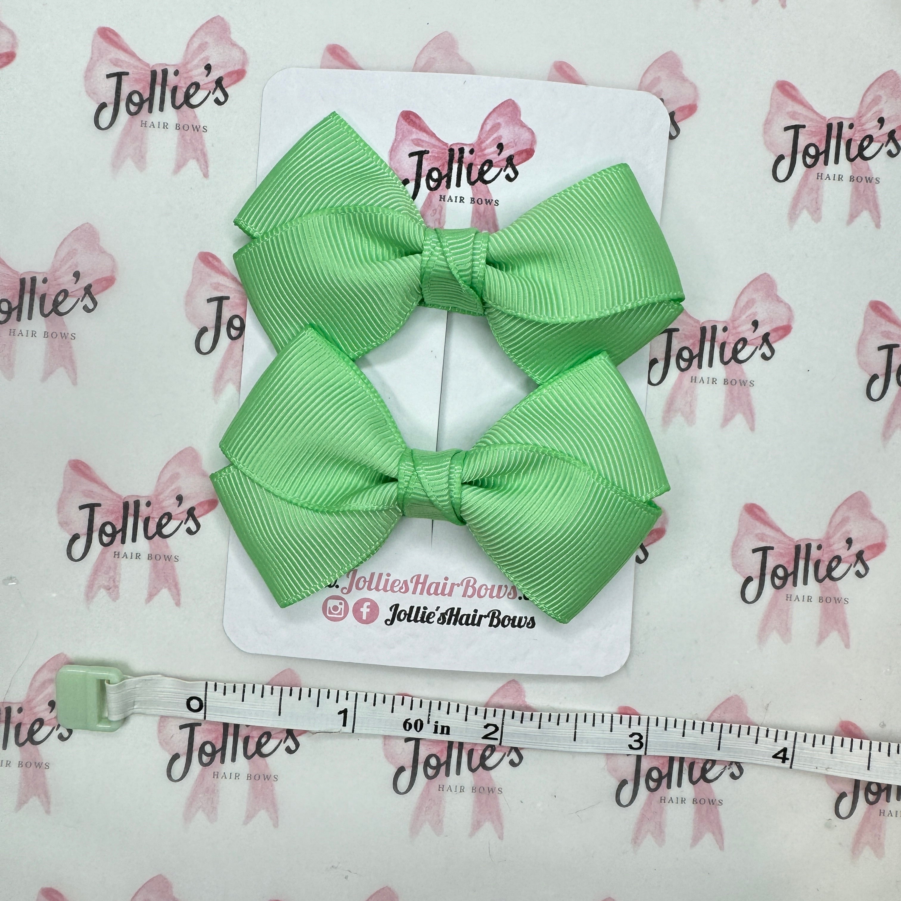 3" Mint Twisty Hair Bow Pair – Grosgrain Ribbon Clips with Teeth