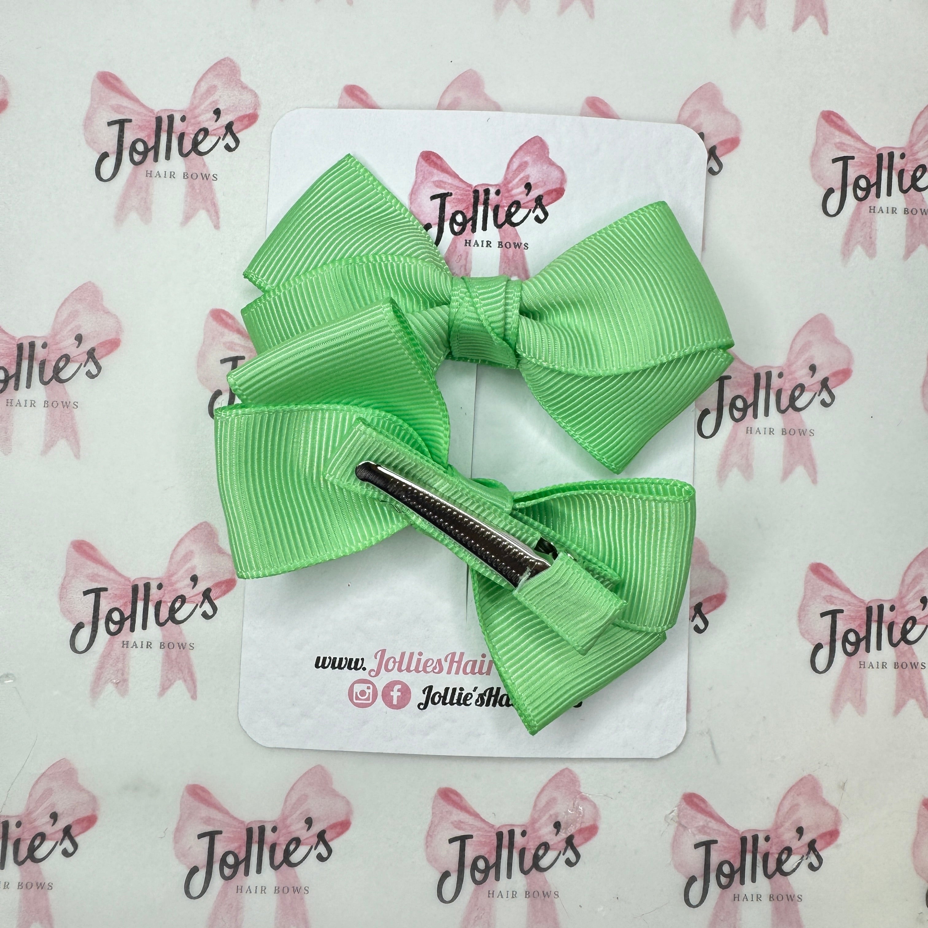 3" Mint Twisty Hair Bow Pair – Grosgrain Ribbon Clips with Teeth