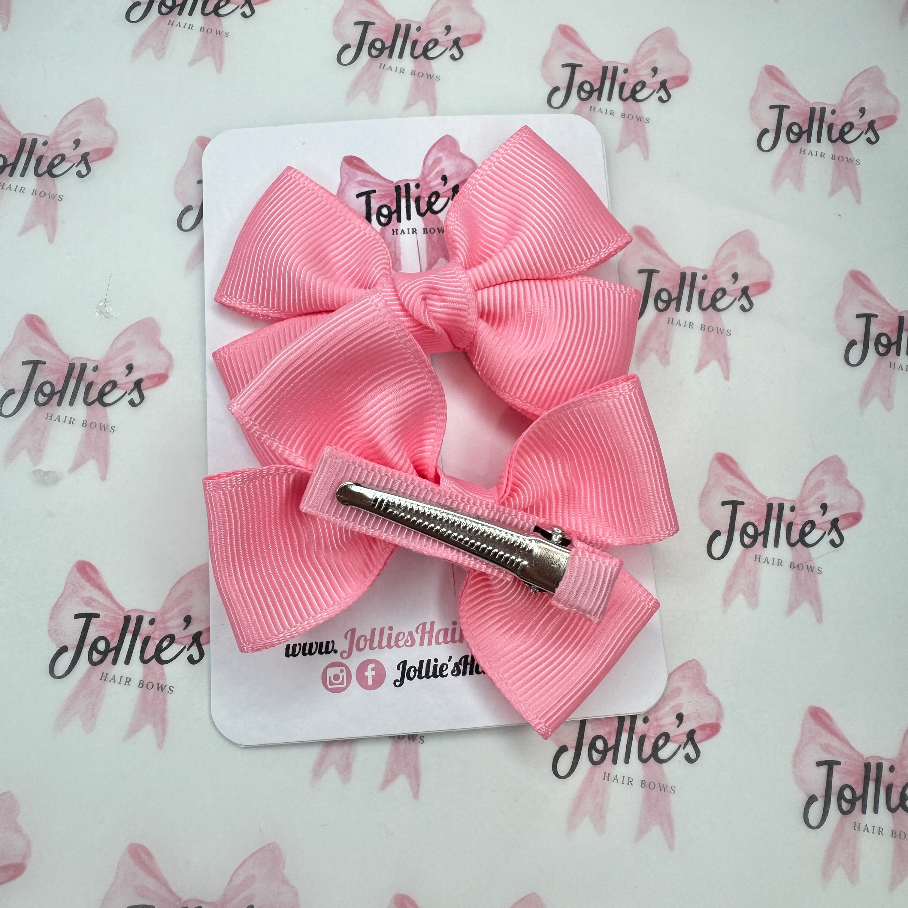 2.5inch Classic Bow with Clip (pair) - Pink