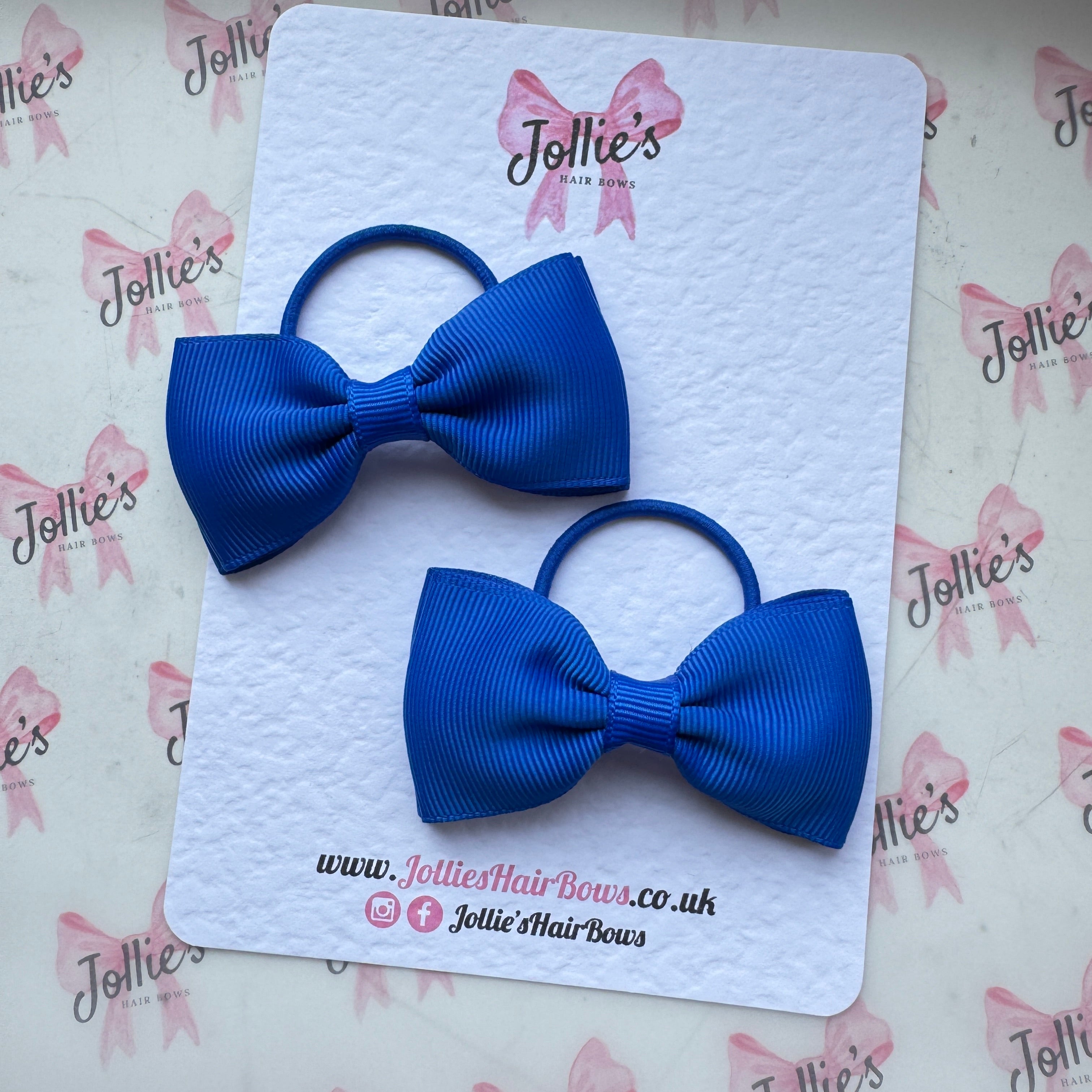 3inch Flat Double Bow with Thin Elastic (pair) - Electric Blue