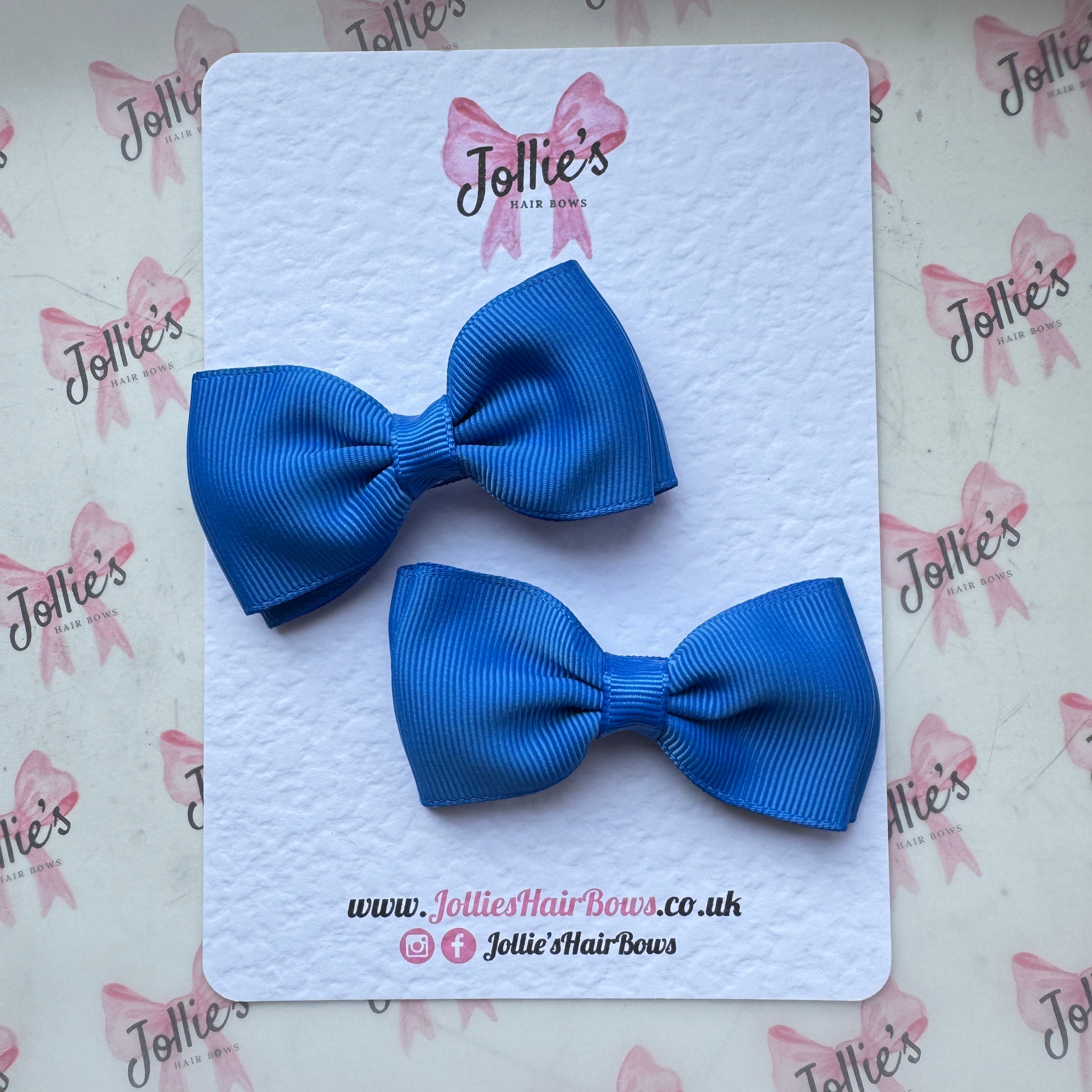 3inch Flat Double Bow with Clips (pair) - Royal Blue