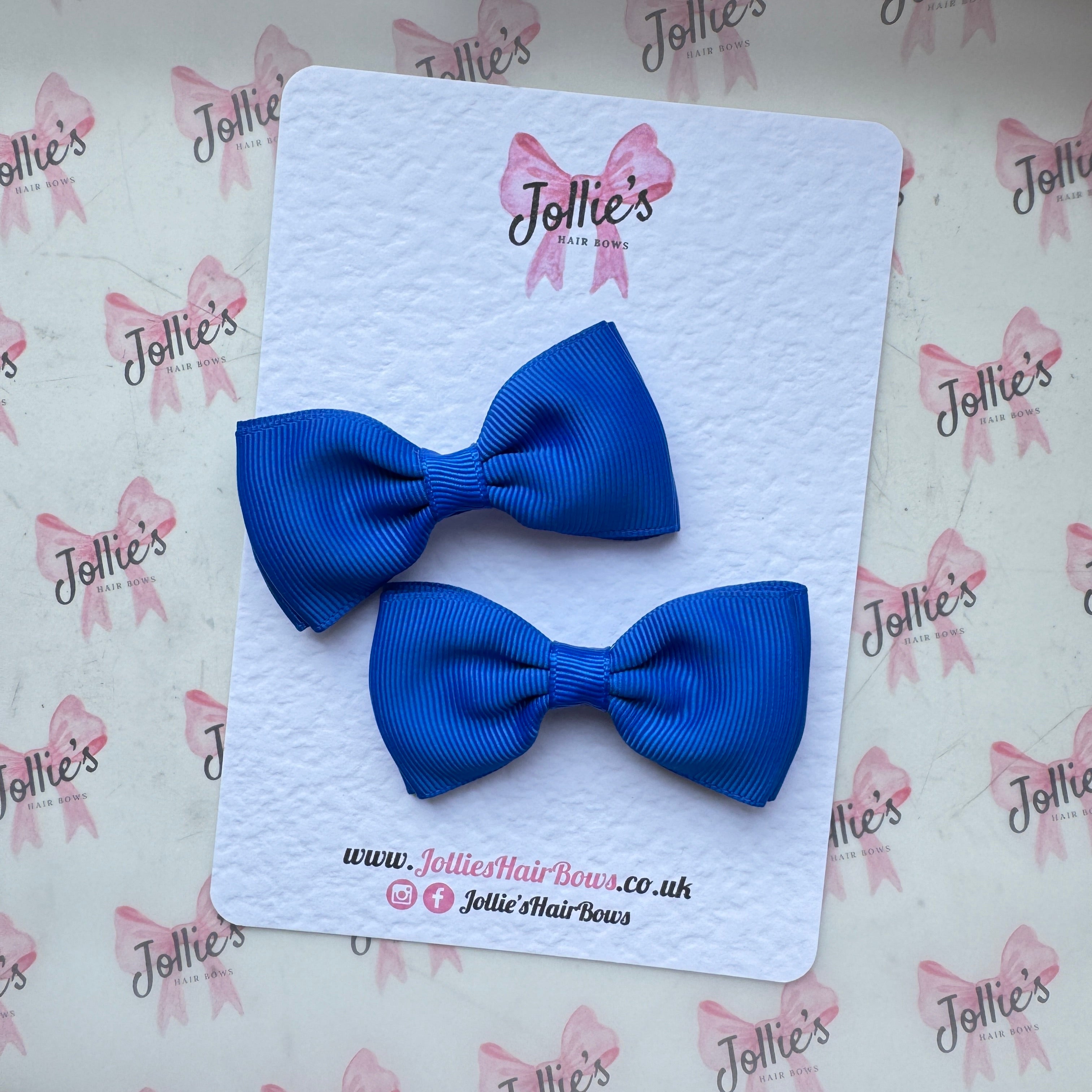 3inch Flat Double Bow with Clips (pair) - Electric Blue