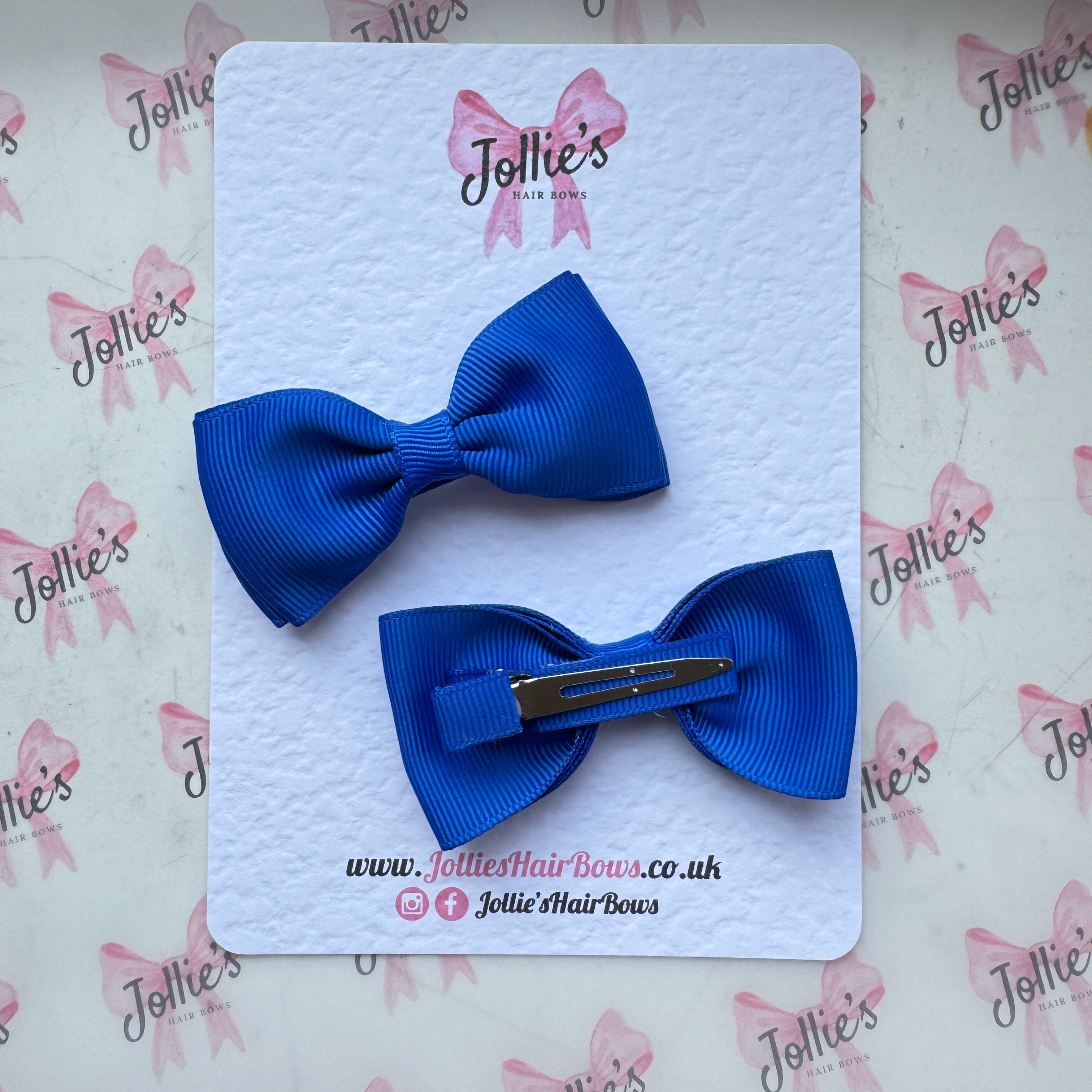 3inch Flat Double Bow with Clips (pair) - Electric Blue