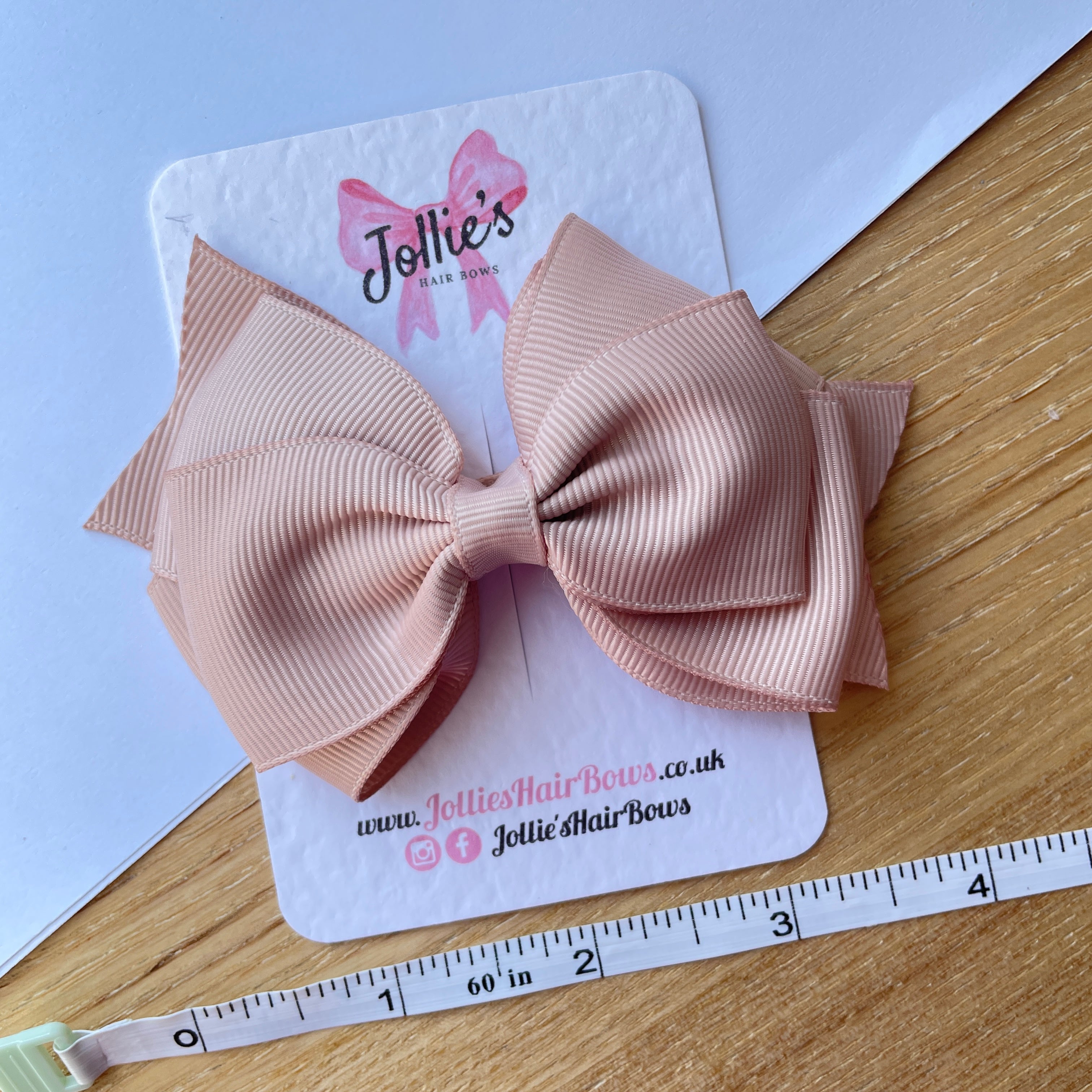 4inch Triple Layers Bow with Clip - Vanilla