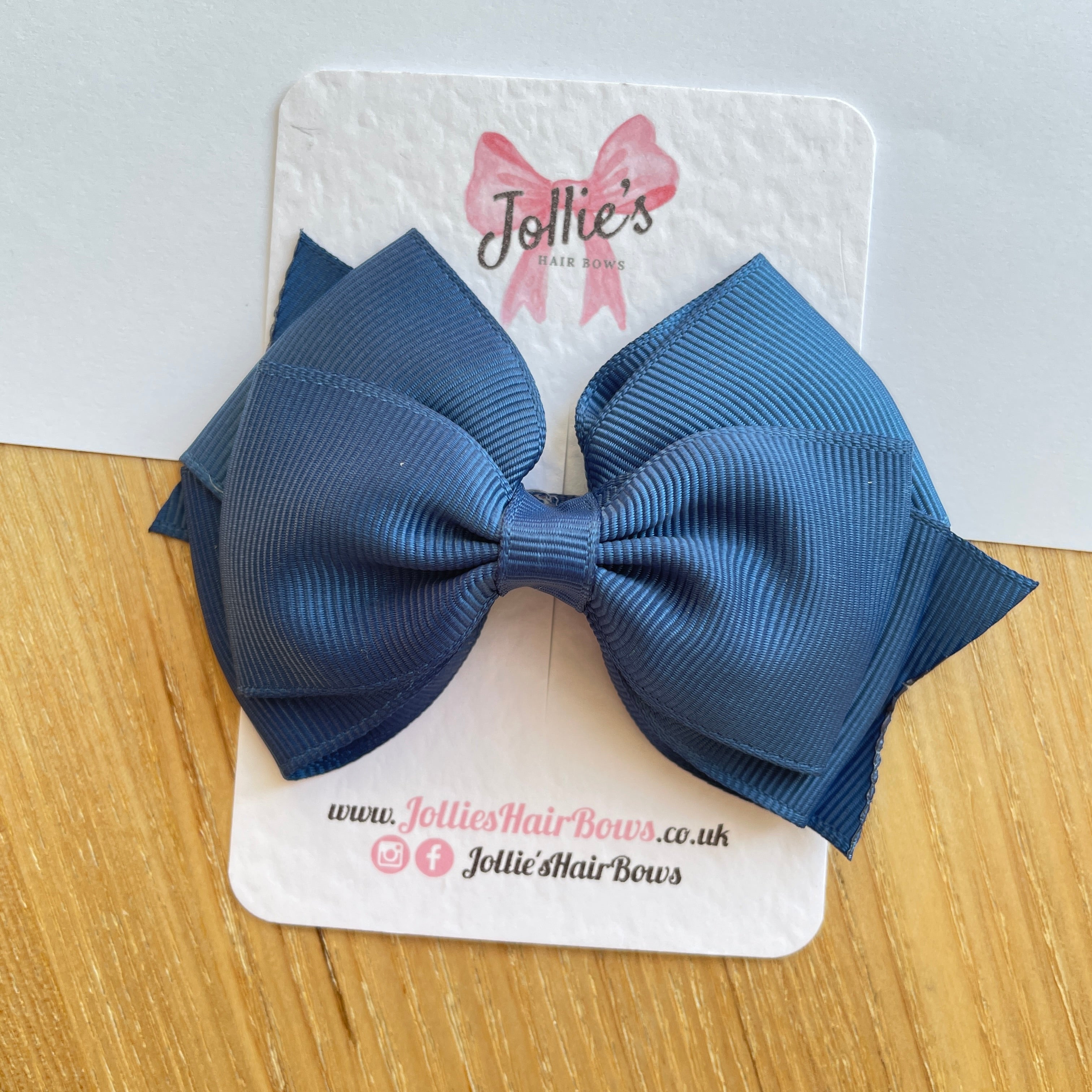 4inch Triple Layers Bow with Clip - Light Navy