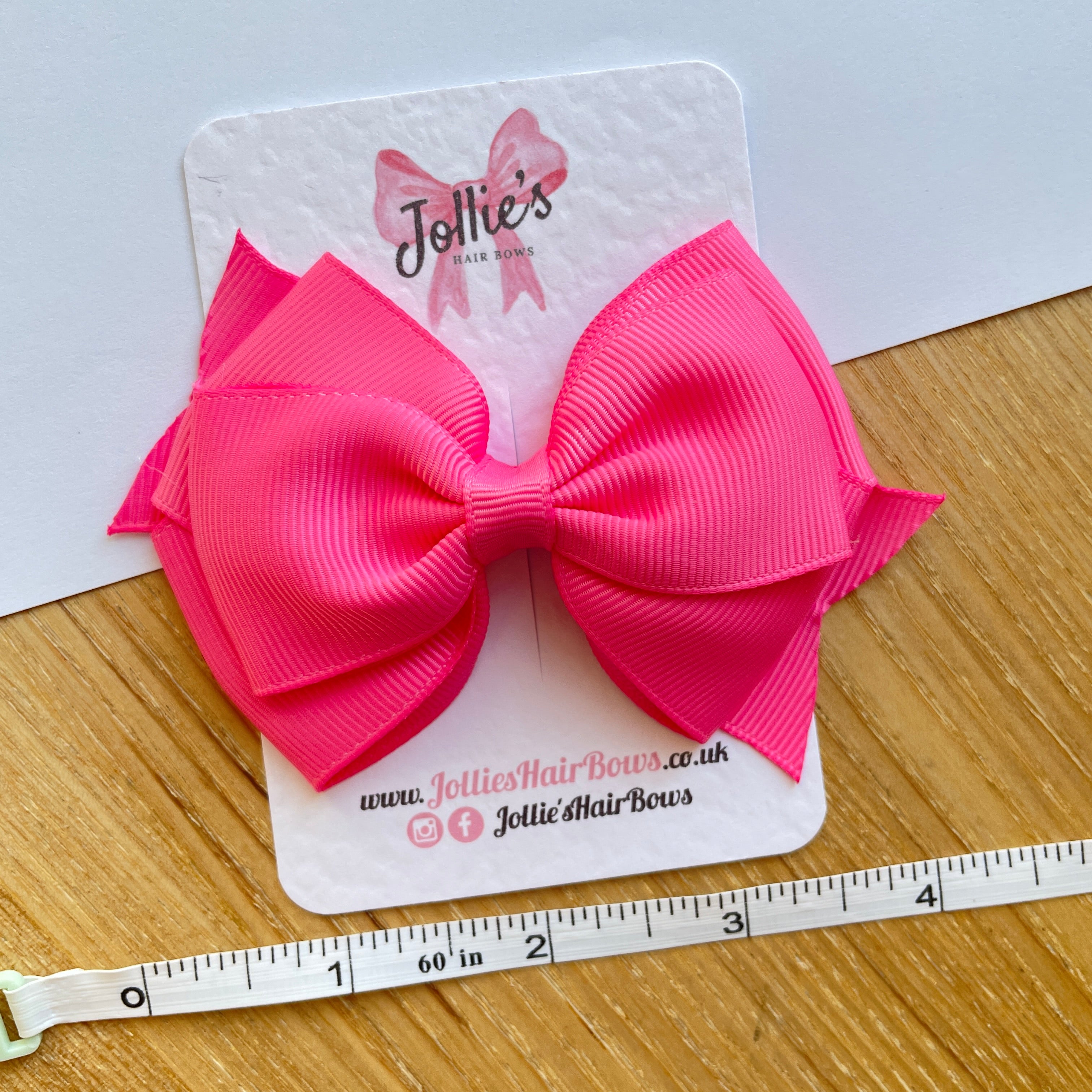 4inch Triple Layers Bow with Clip - Hot Pink