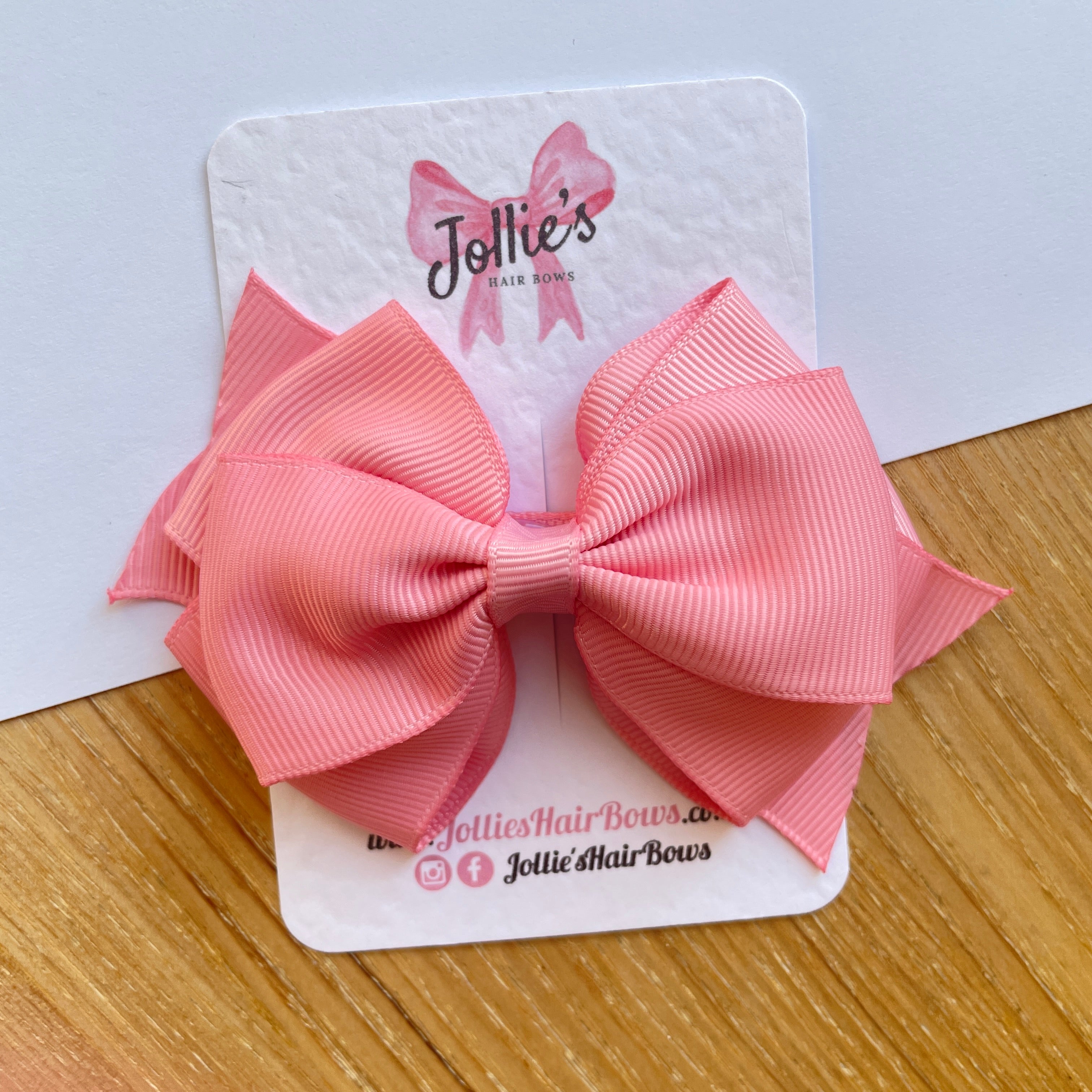 4inch Triple Layers Bow with Clip - Peony