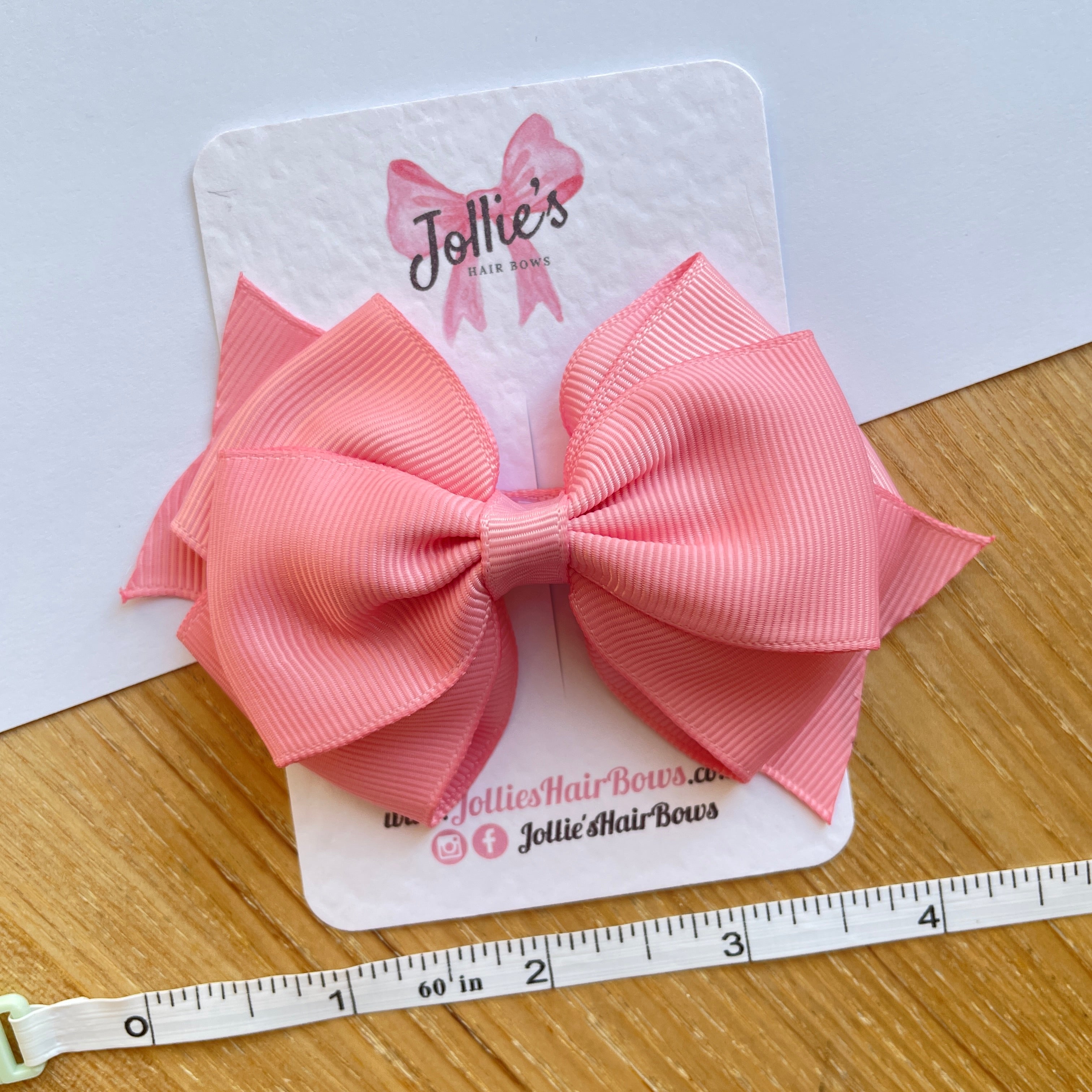 4inch Triple Layers Bow with Clip - Peony