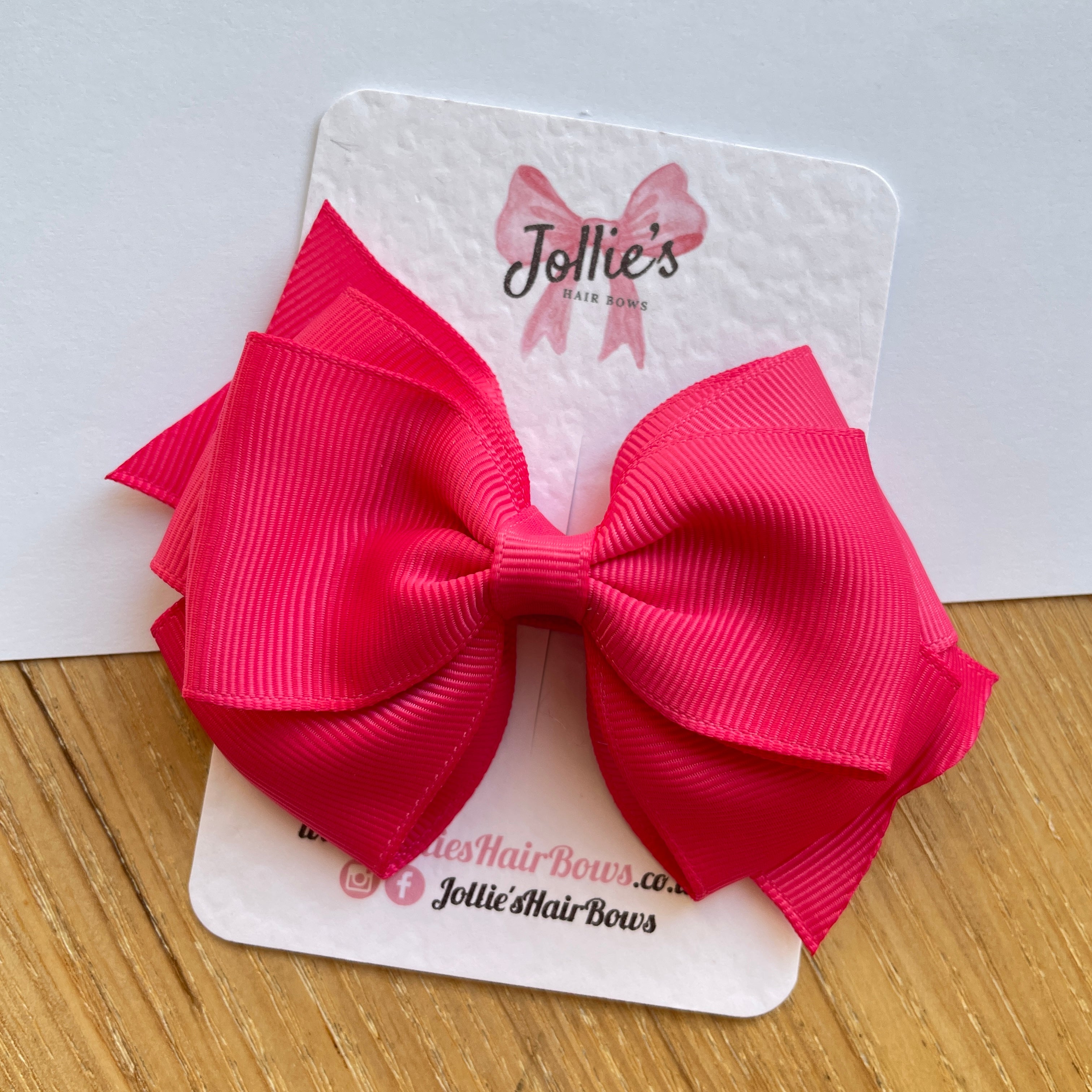 4inch Triple Layers Bow with Clip - Shocking Pink