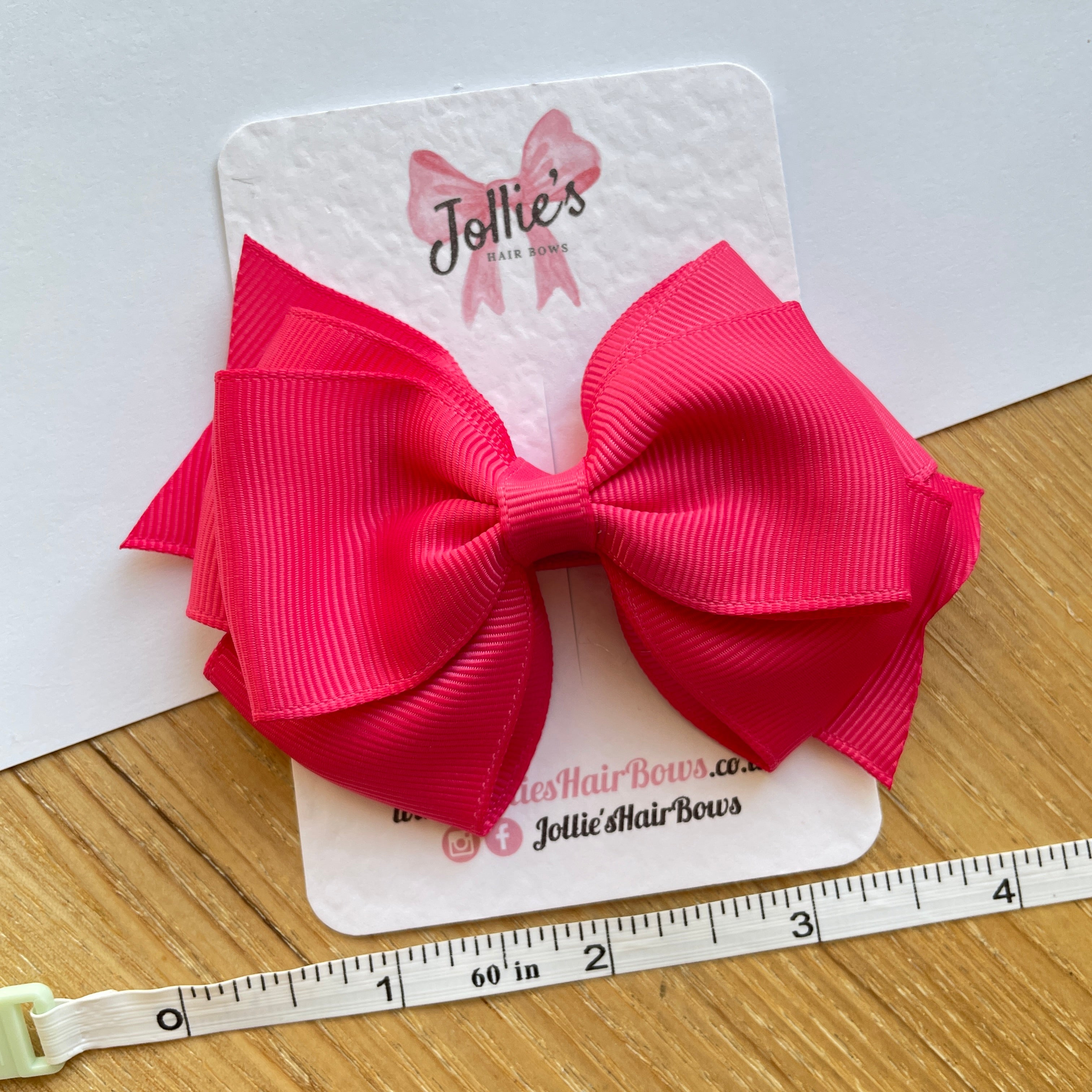 4inch Triple Layers Bow with Clip - Shocking Pink