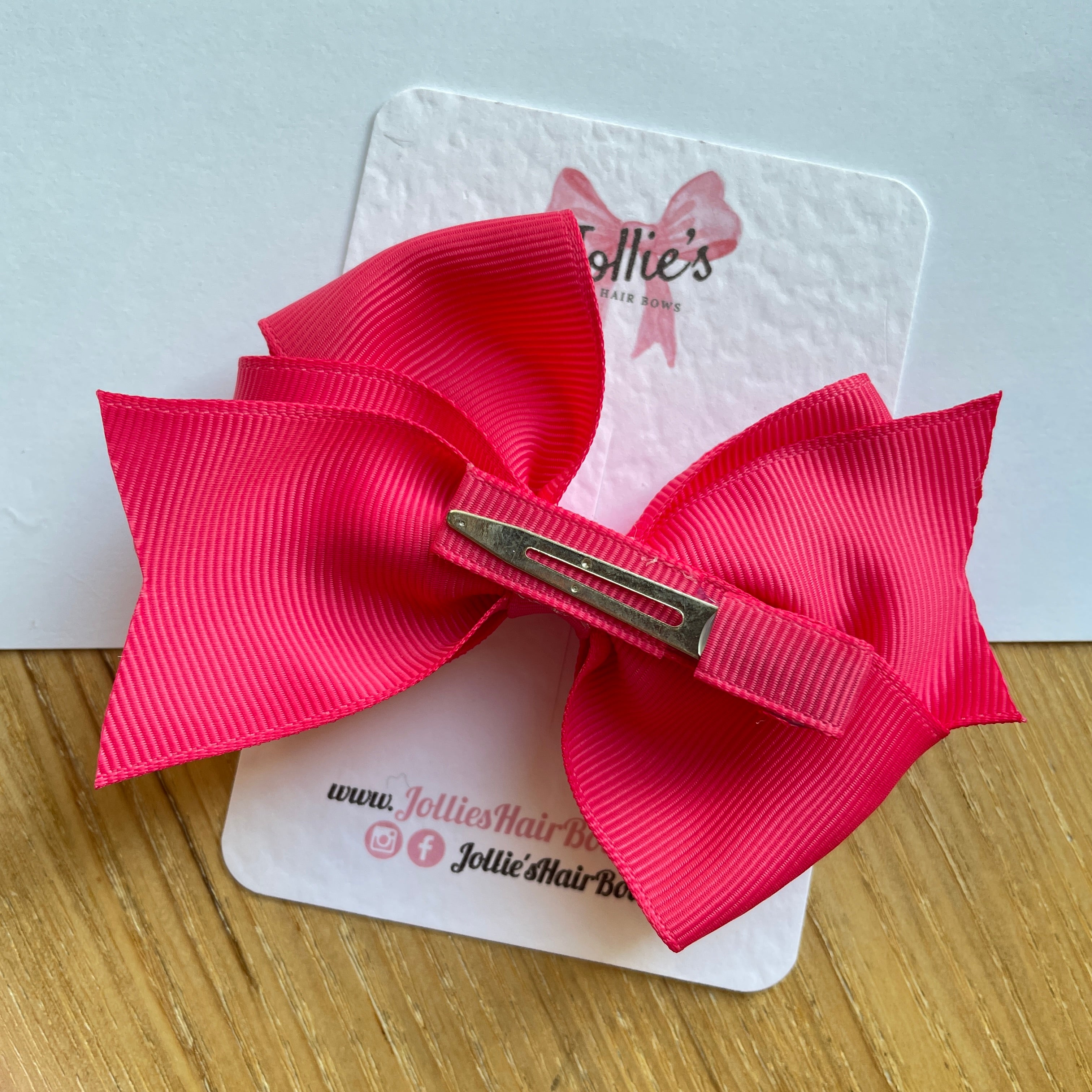 4inch Triple Layers Bow with Clip - Shocking Pink