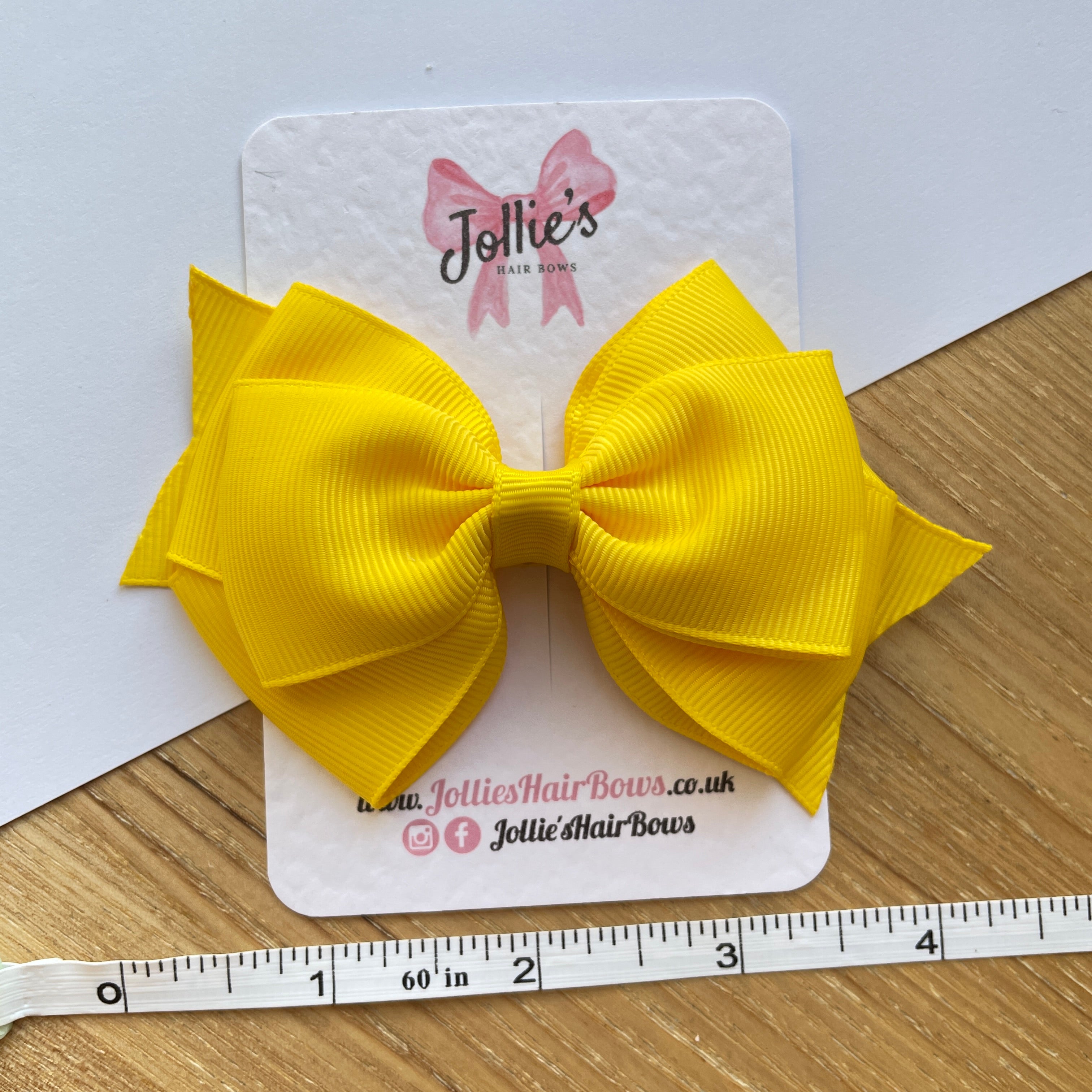 4inch Triple Layers Bow with Clip - Daffodil