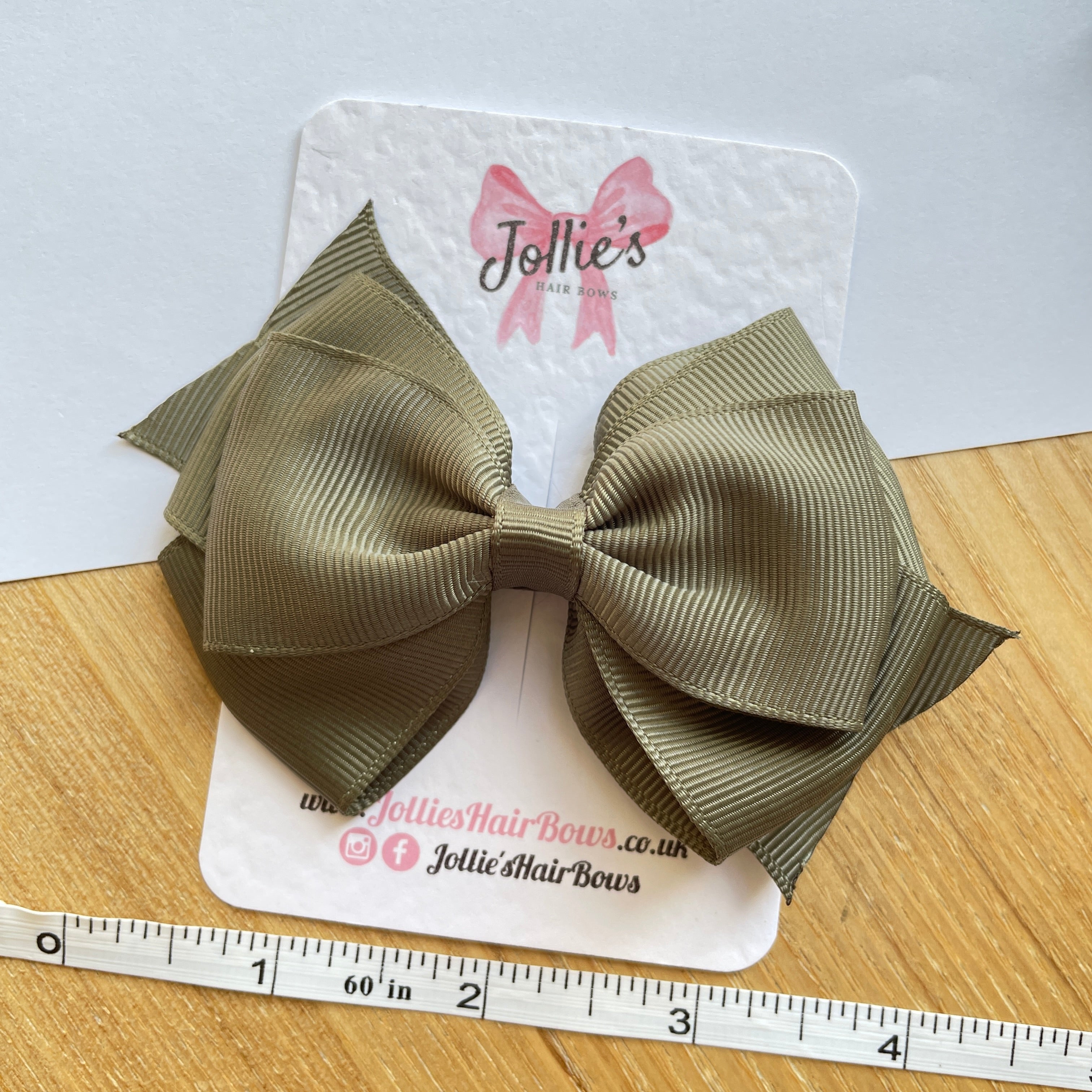 4inch Triple Layers Bow with Clip - Deep Sage