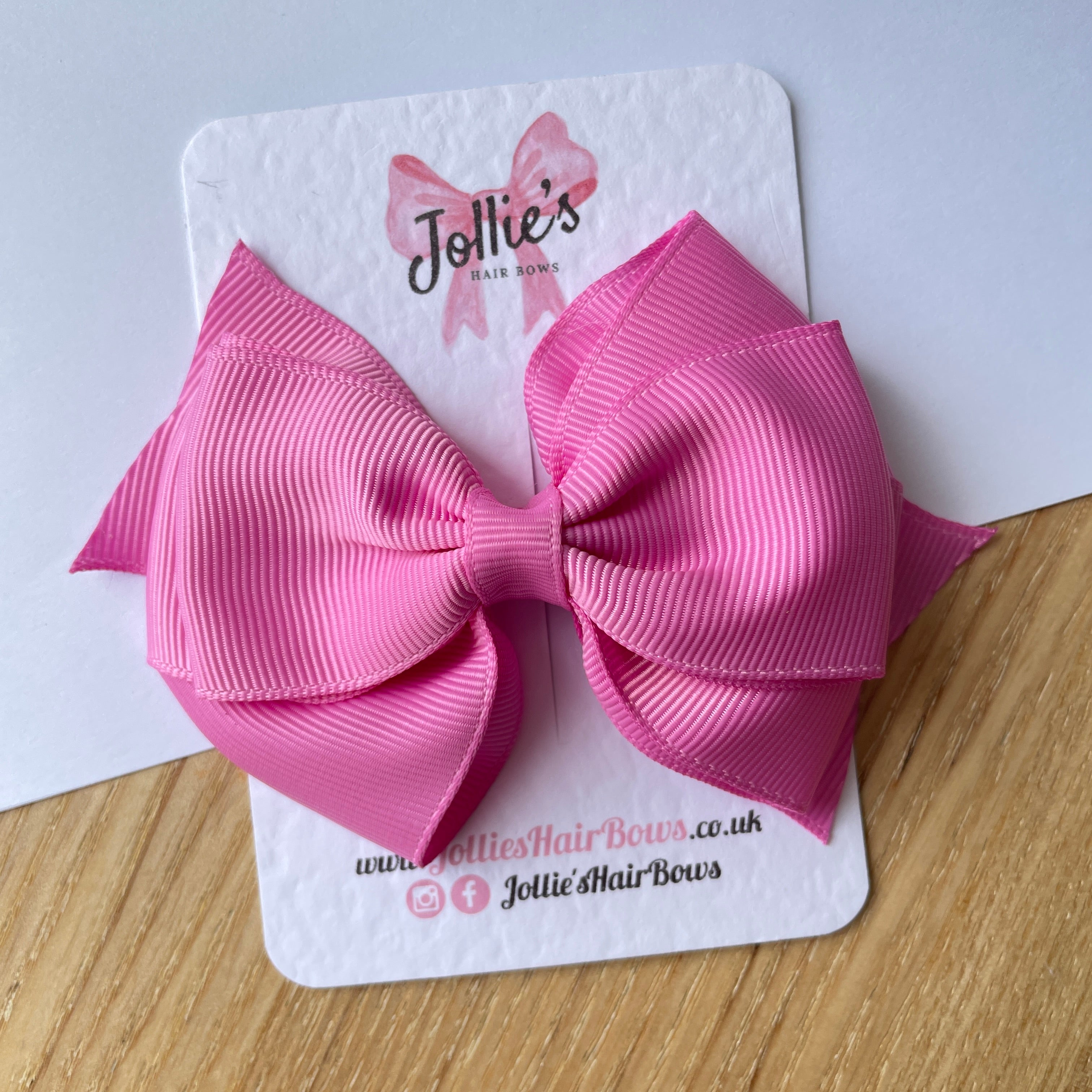 4inch Triple Layers Bow with Clip - Rose Bloom