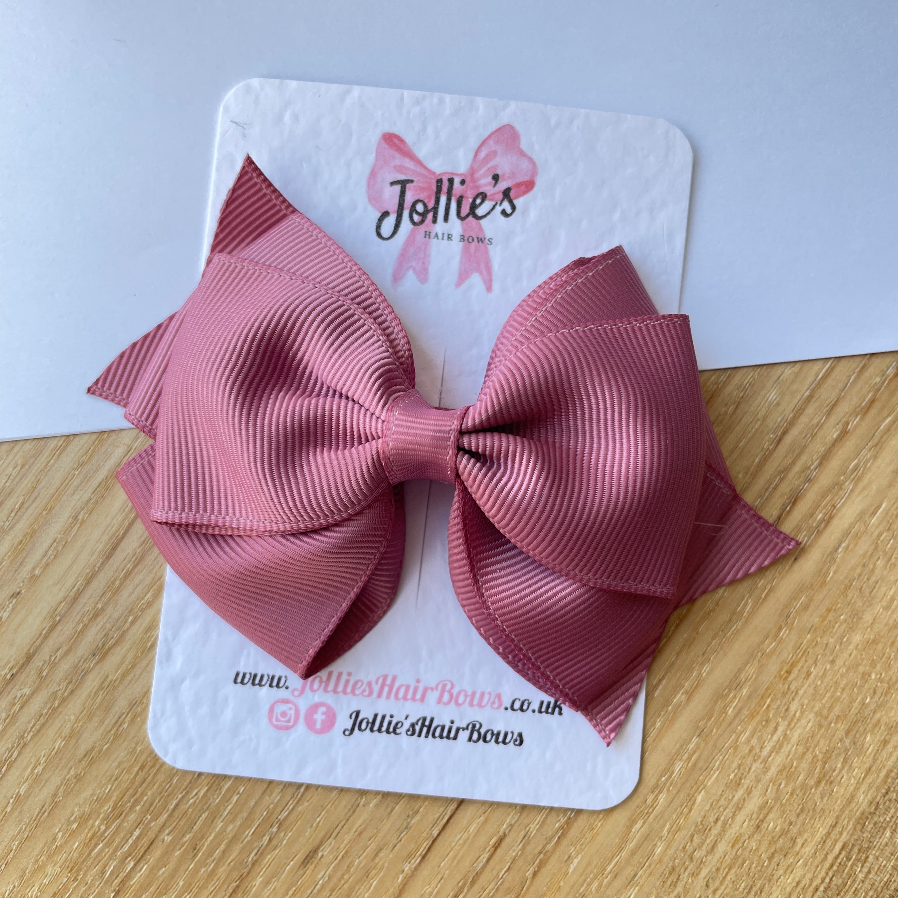 4inch Triple Layers Bow with Clip - Rosy Mauve