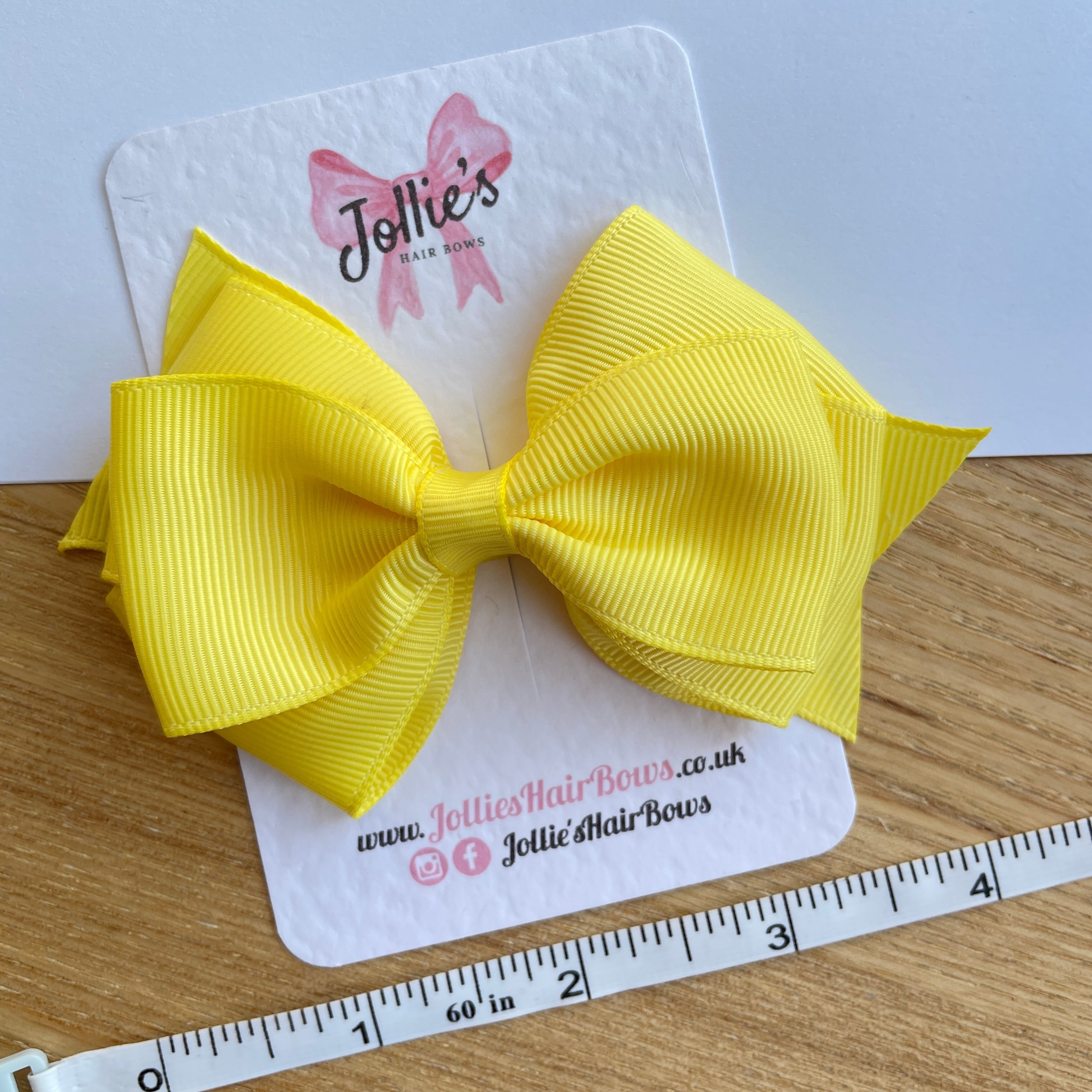 4inch Triple Layers Bow with Clip - Lemon