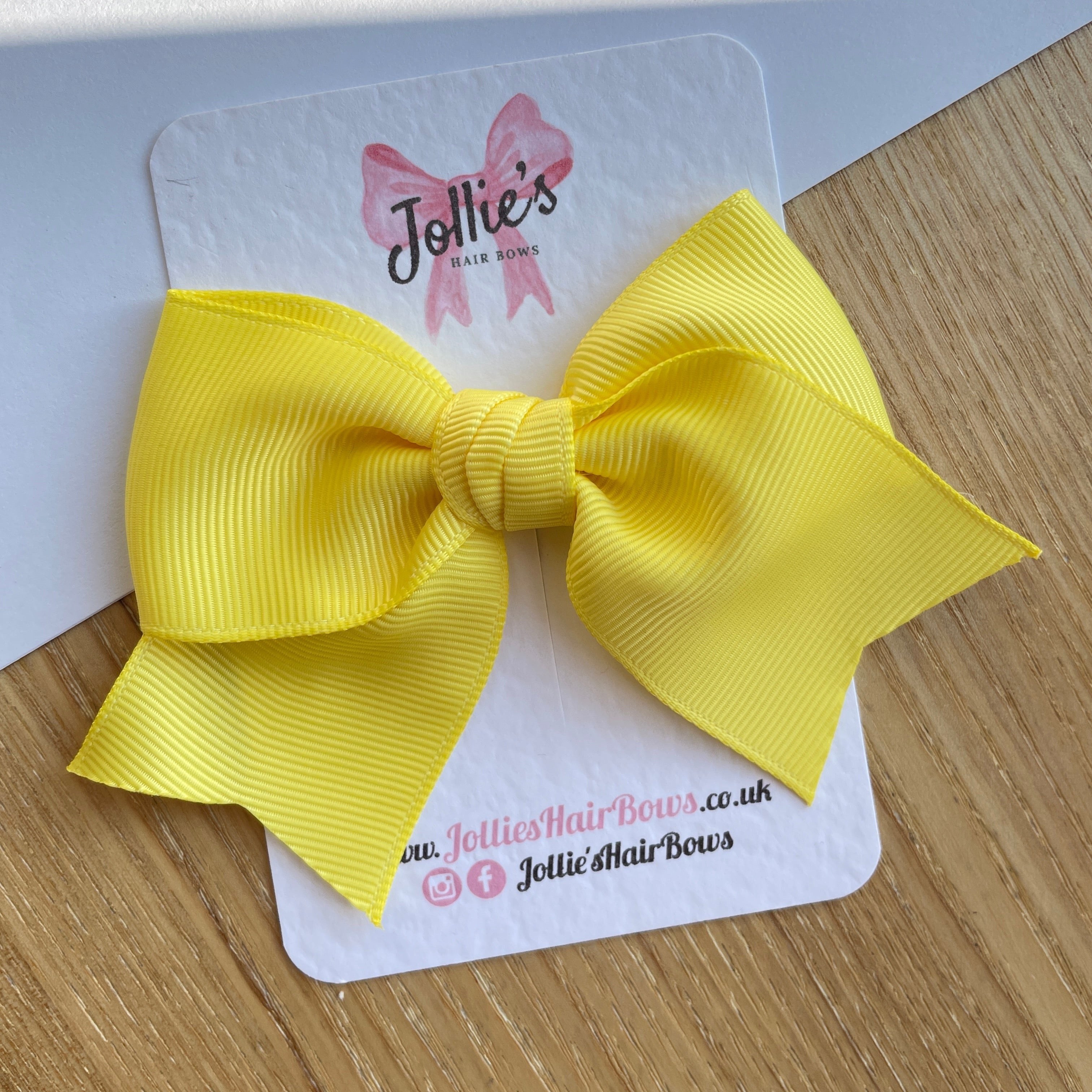 4inch Ribbon Bow with Clip - Lemon