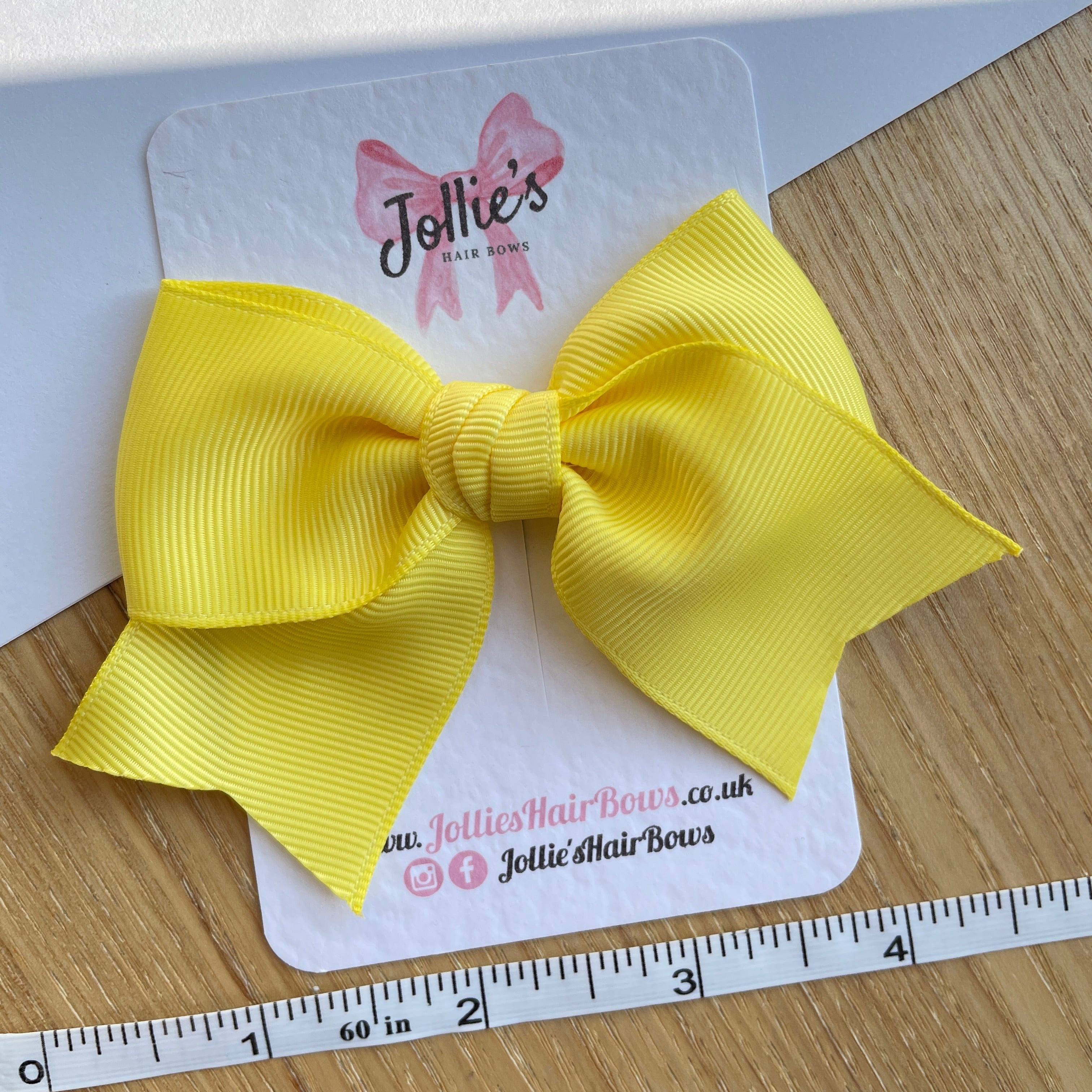 4inch Ribbon Bow with Clip - Lemon