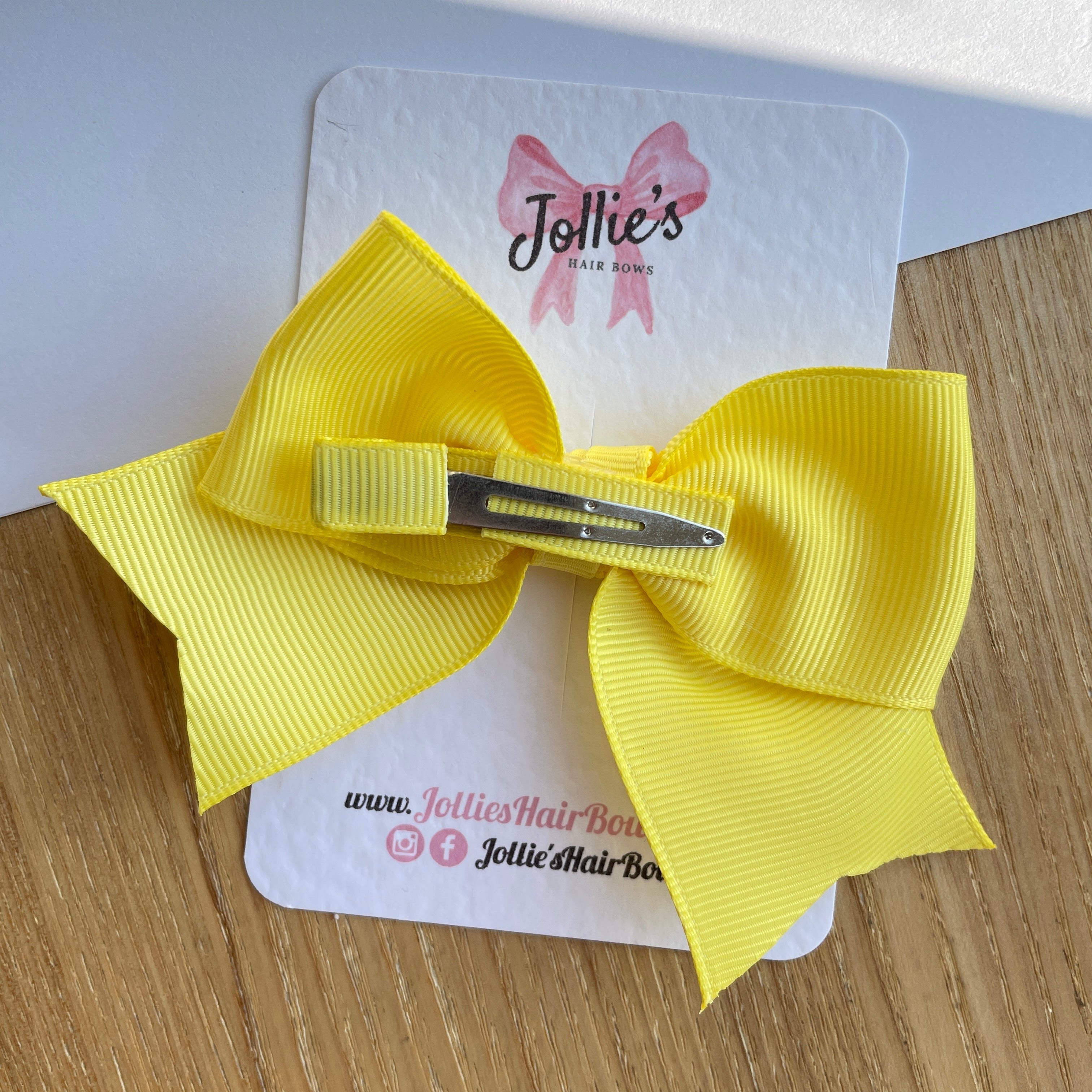 4inch Ribbon Bow with Clip - Lemon