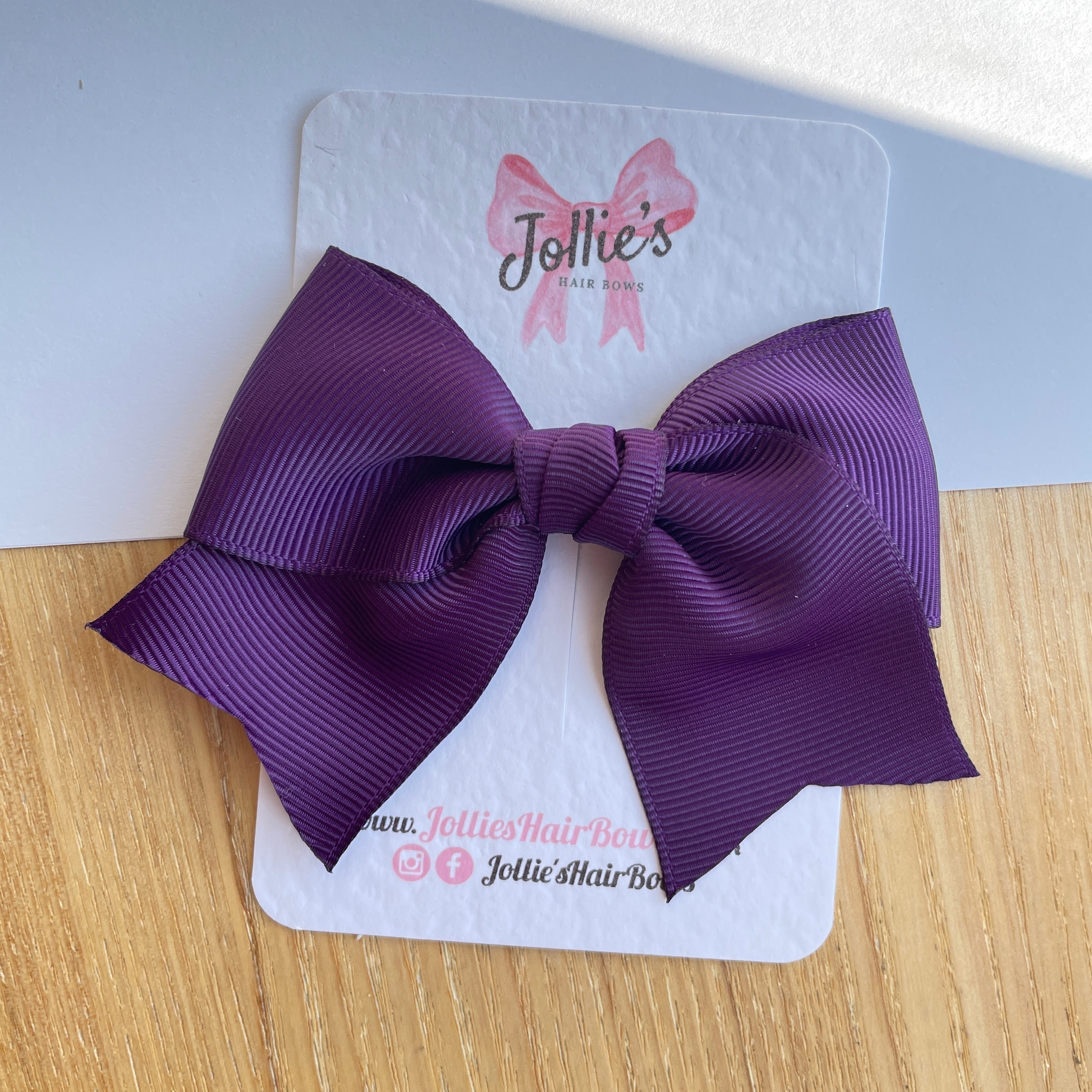 4inch Ribbon Bow with Clip - Plum