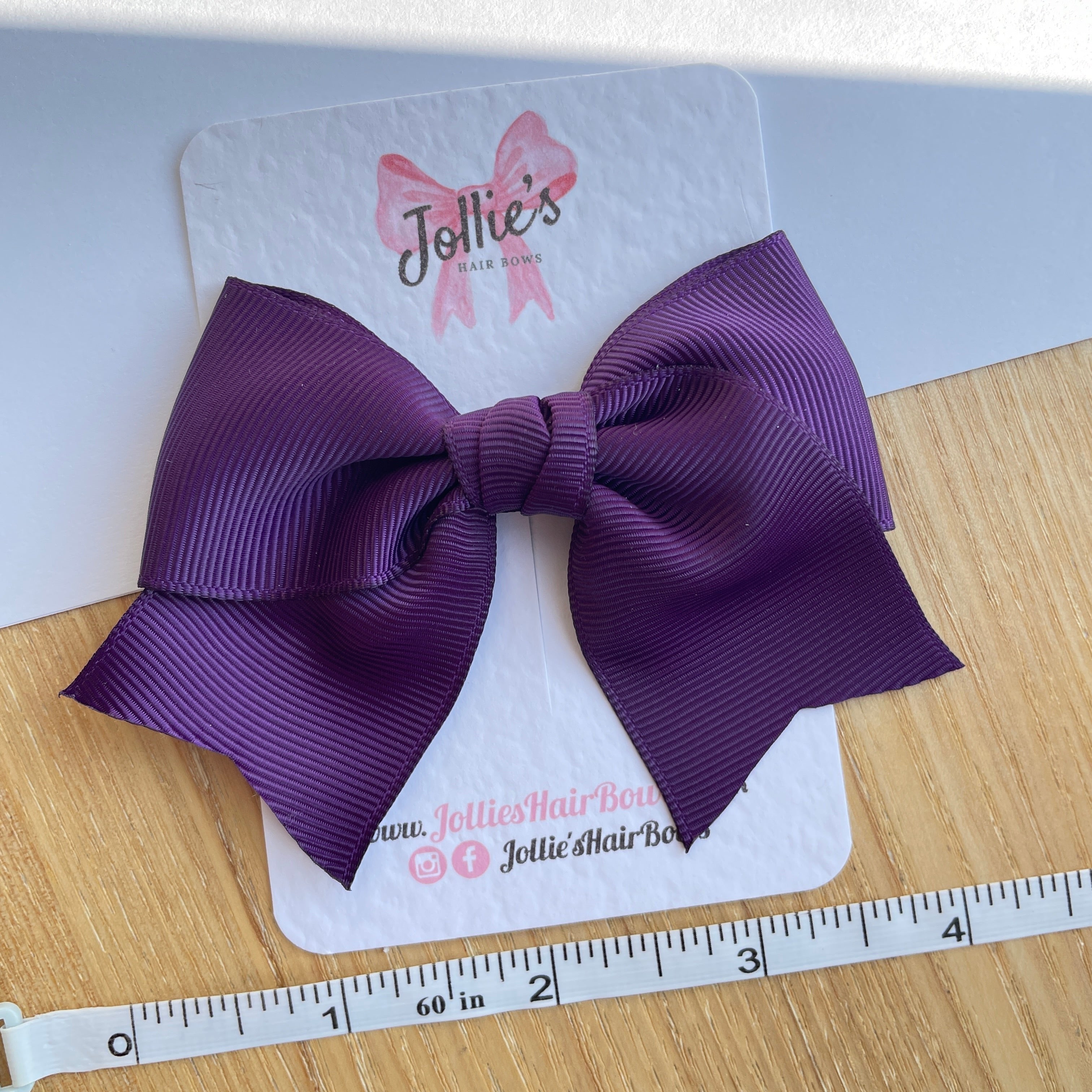 4inch Ribbon Bow with Clip - Plum