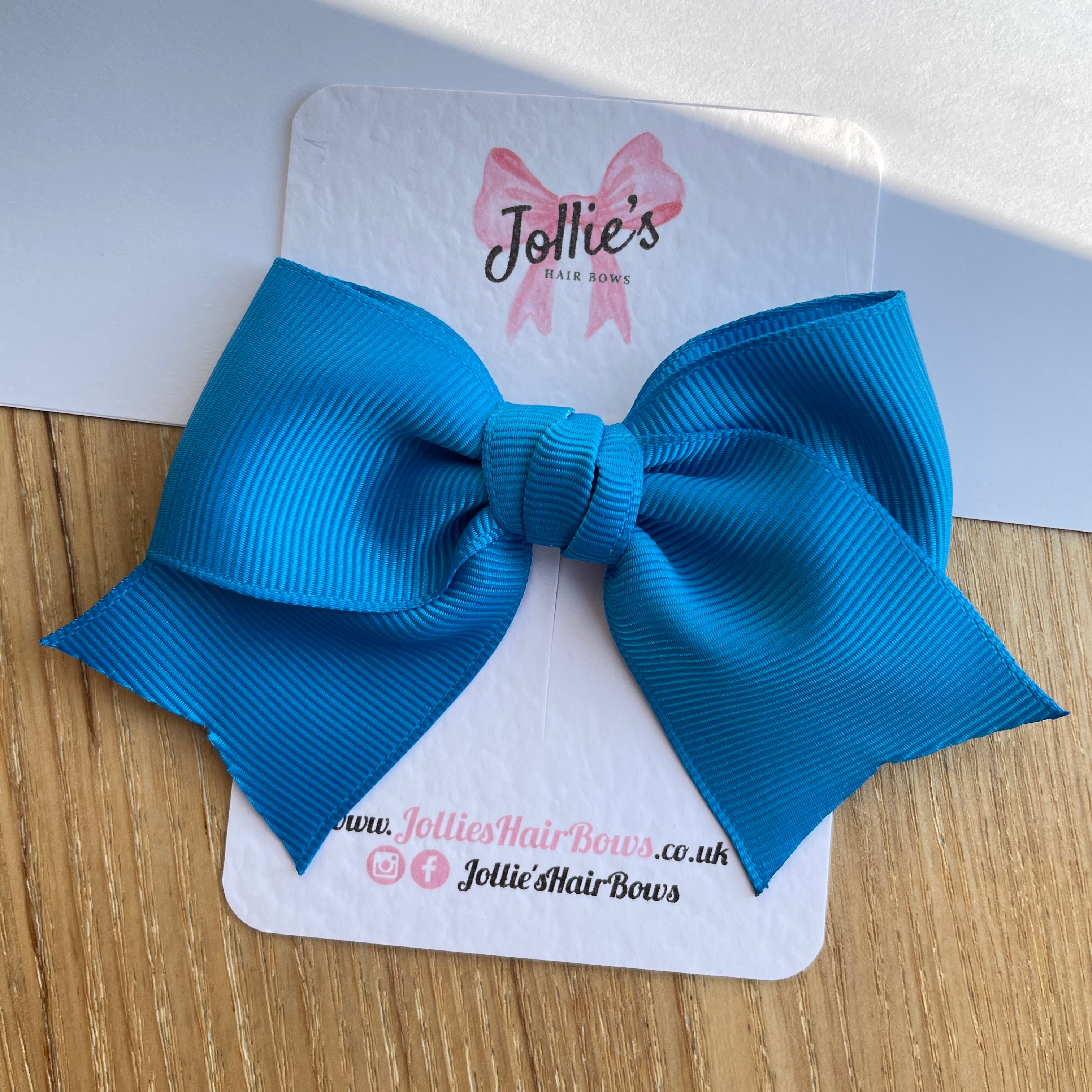 4inch Ribbon Bow with Clip - Aegean Blue