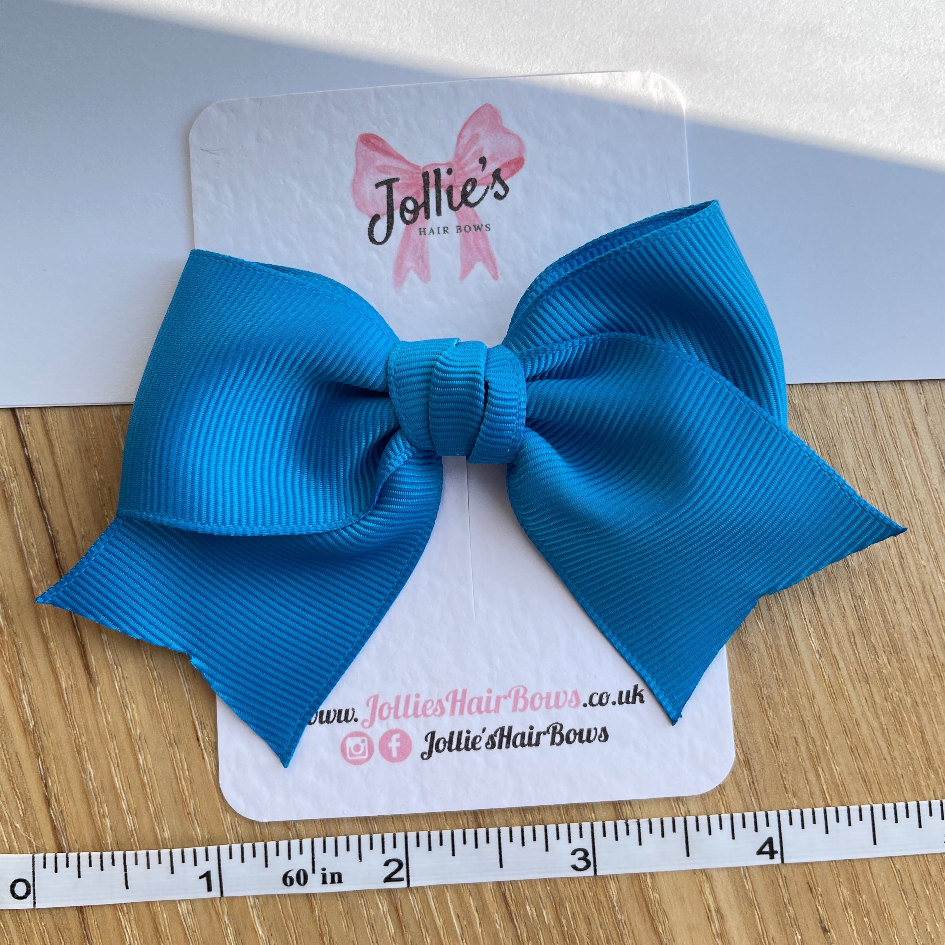 4inch Ribbon Bow with Clip - Aegean Blue