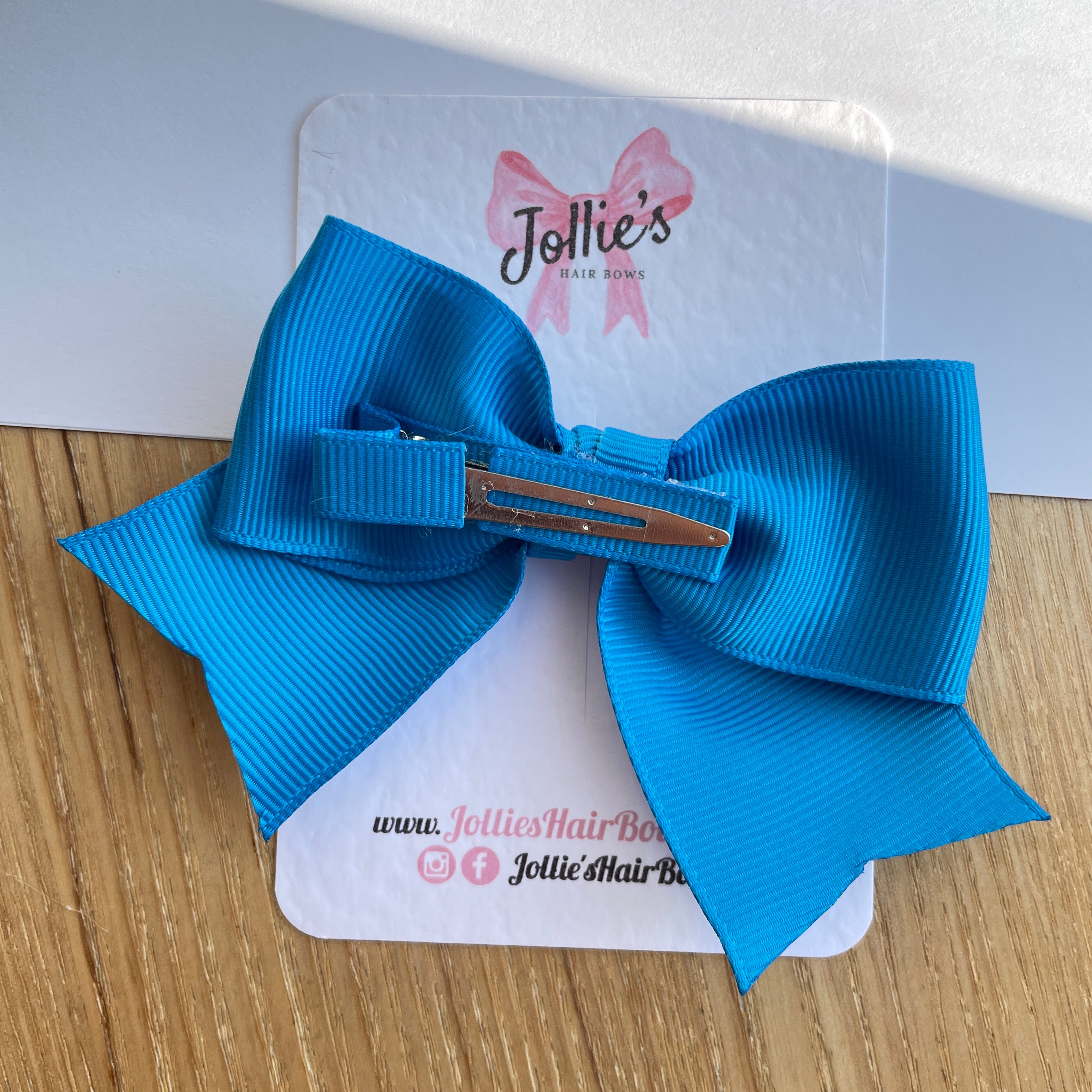 4inch Ribbon Bow with Clip - Aegean Blue