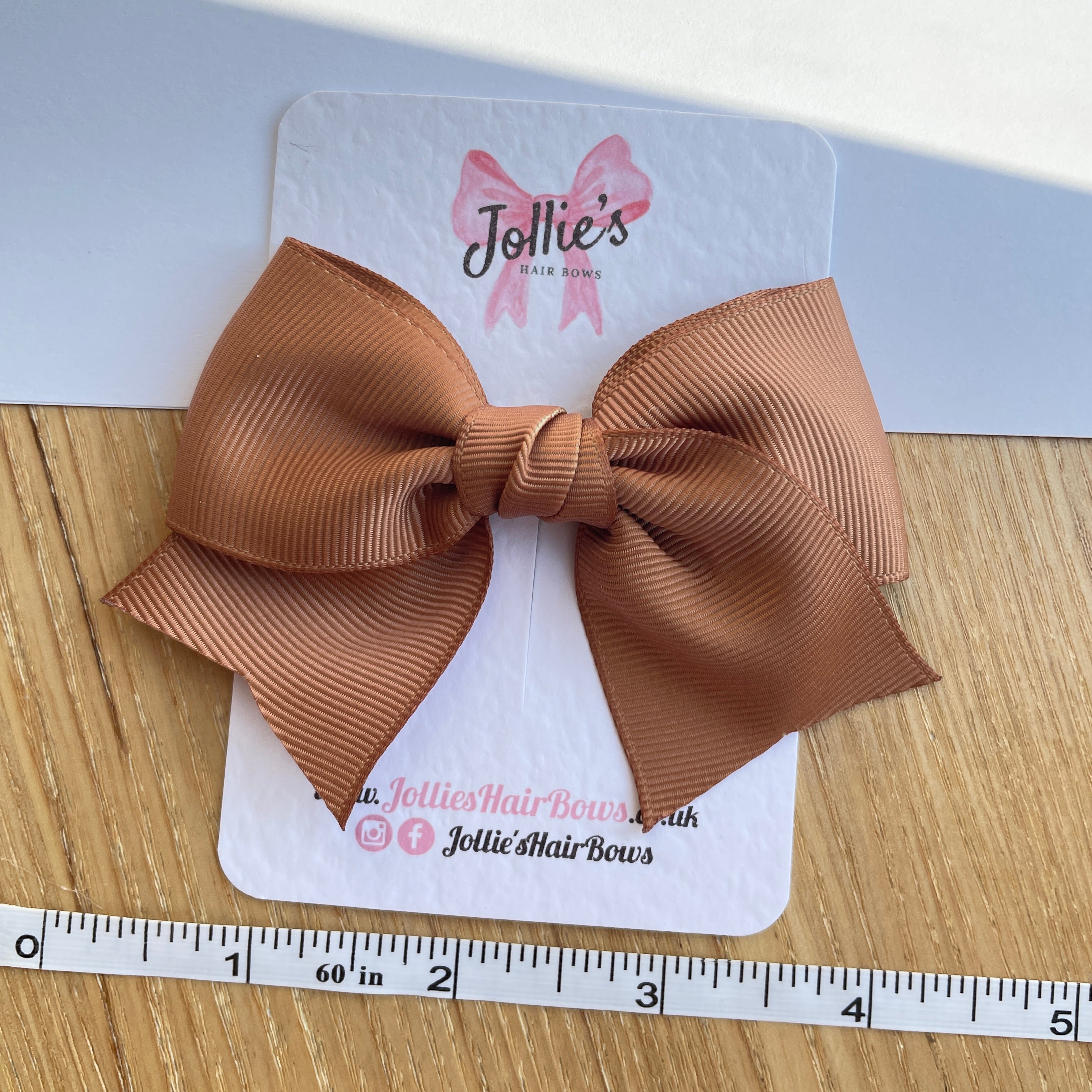 4inch Ribbon Bow with Clip - Chipmunk