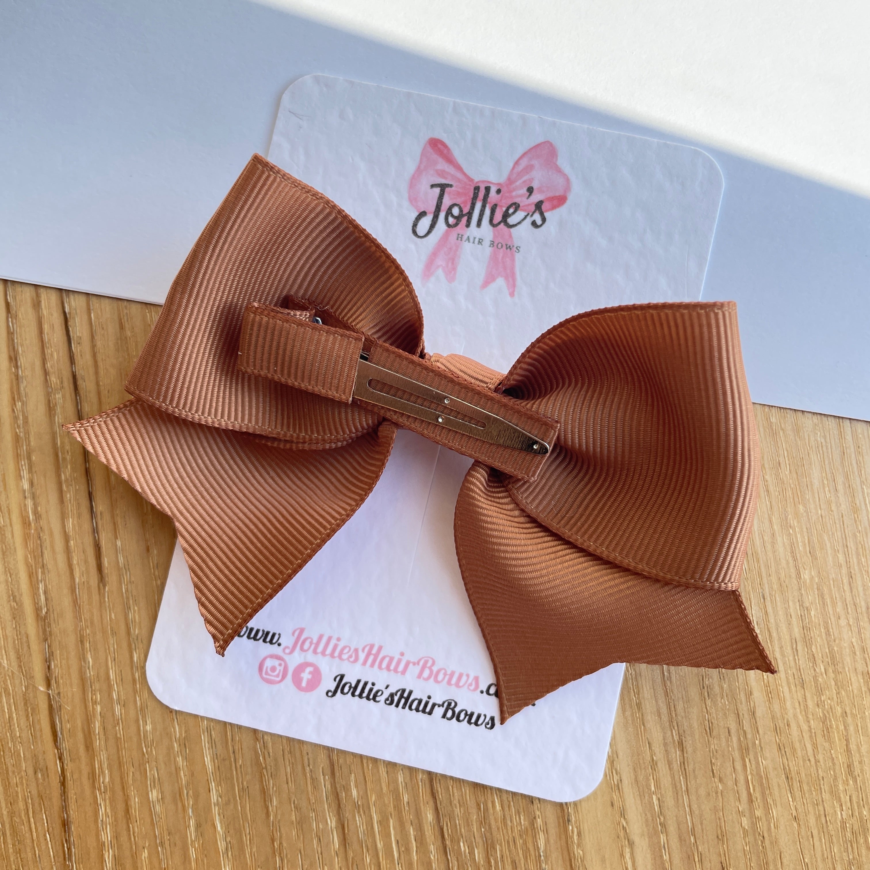 4inch Ribbon Bow with Clip - Chipmunk