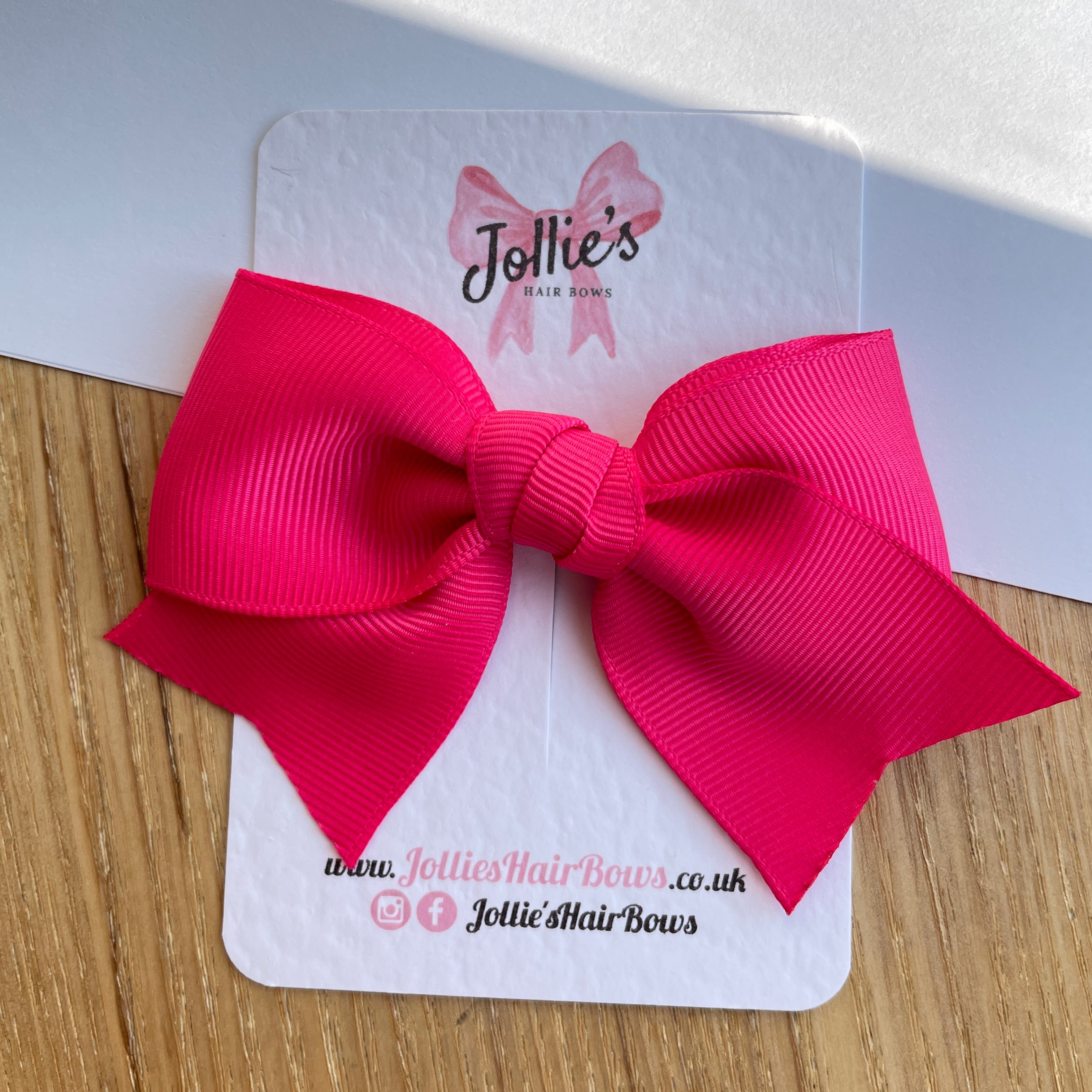 4inch Ribbon Bow with Clip - Shocking Pink