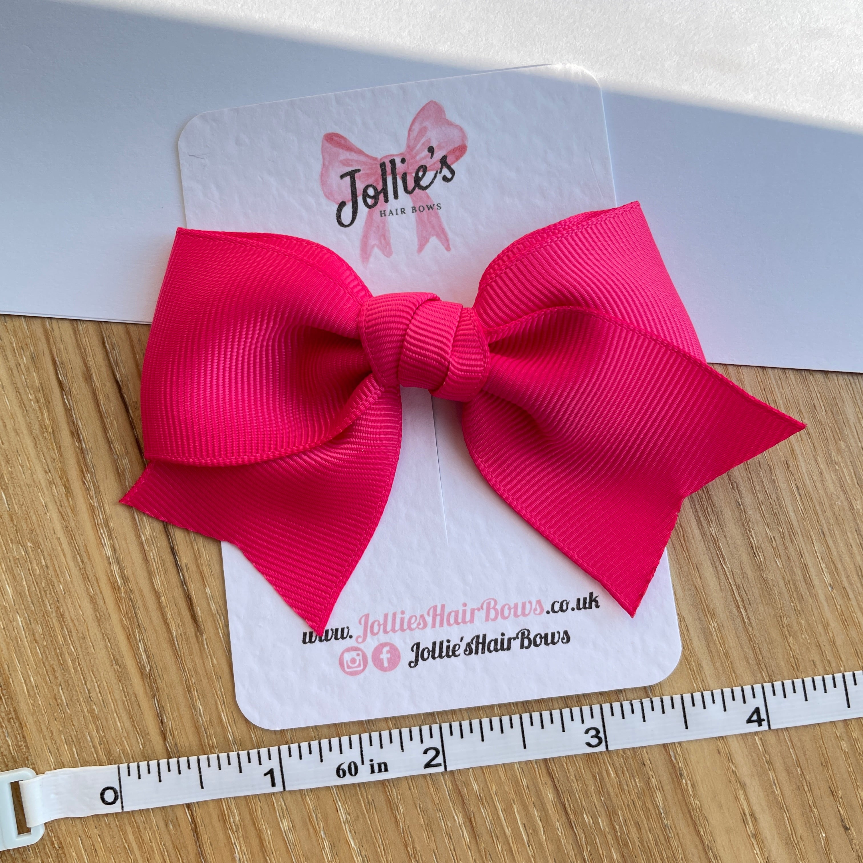 4inch Ribbon Bow with Clip - Shocking Pink