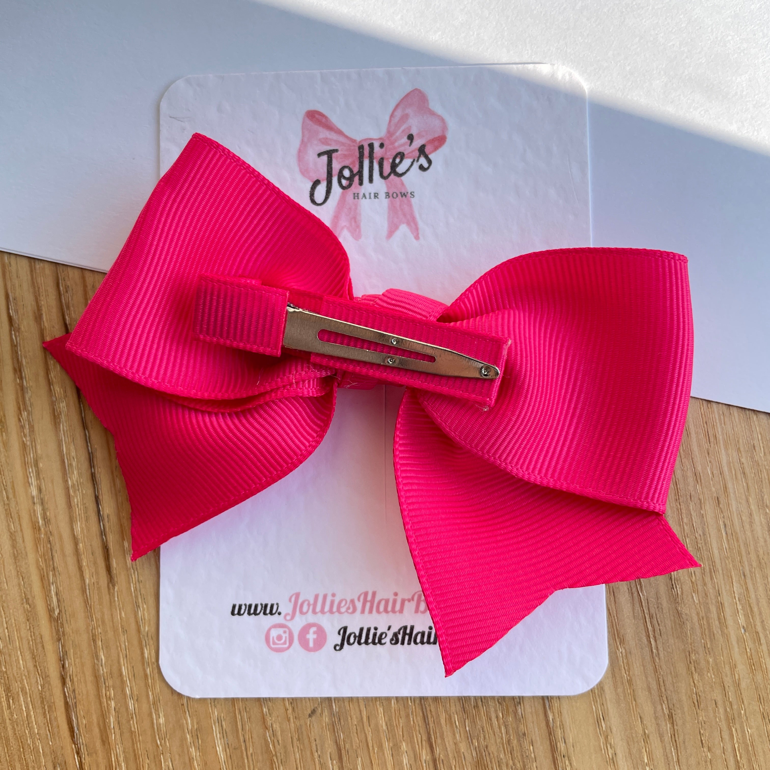 4inch Ribbon Bow with Clip - Shocking Pink