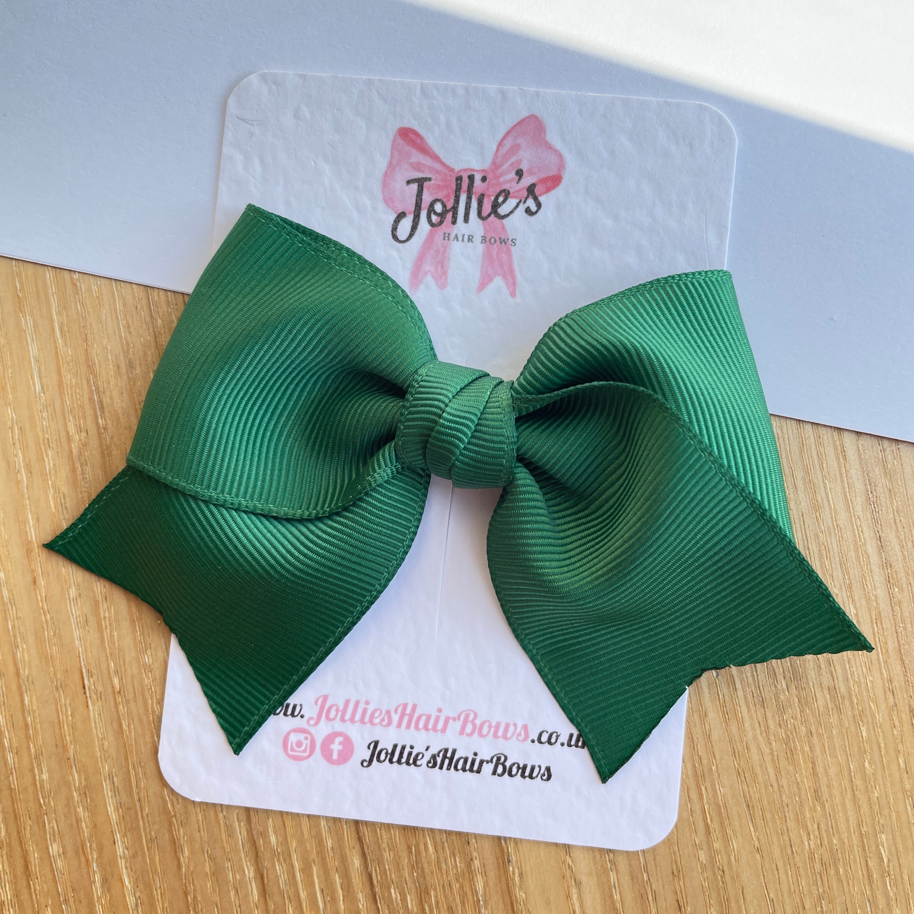 4inch Ribbon Bow with Clip - Forest Green