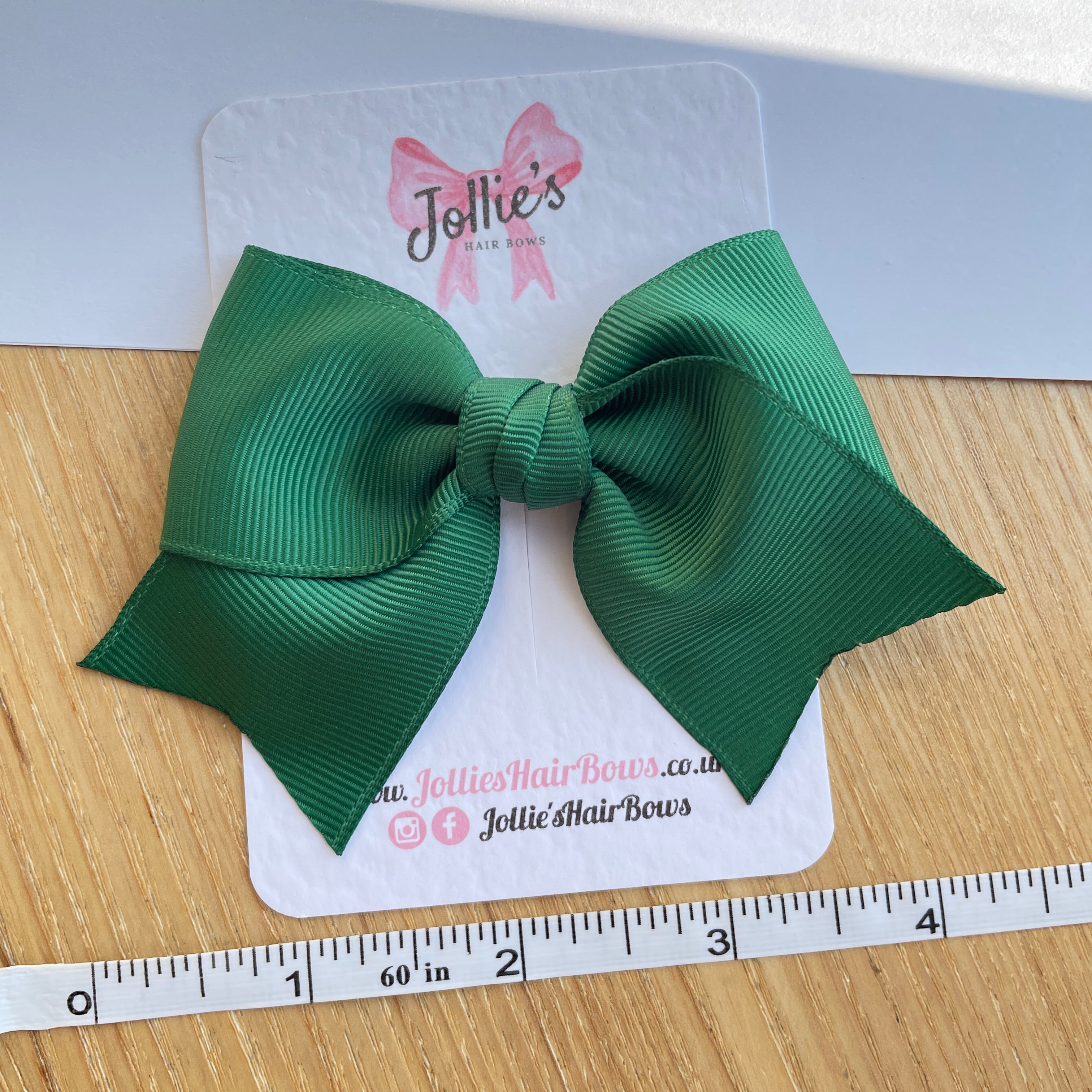 4inch Ribbon Bow with Clip - Forest Green